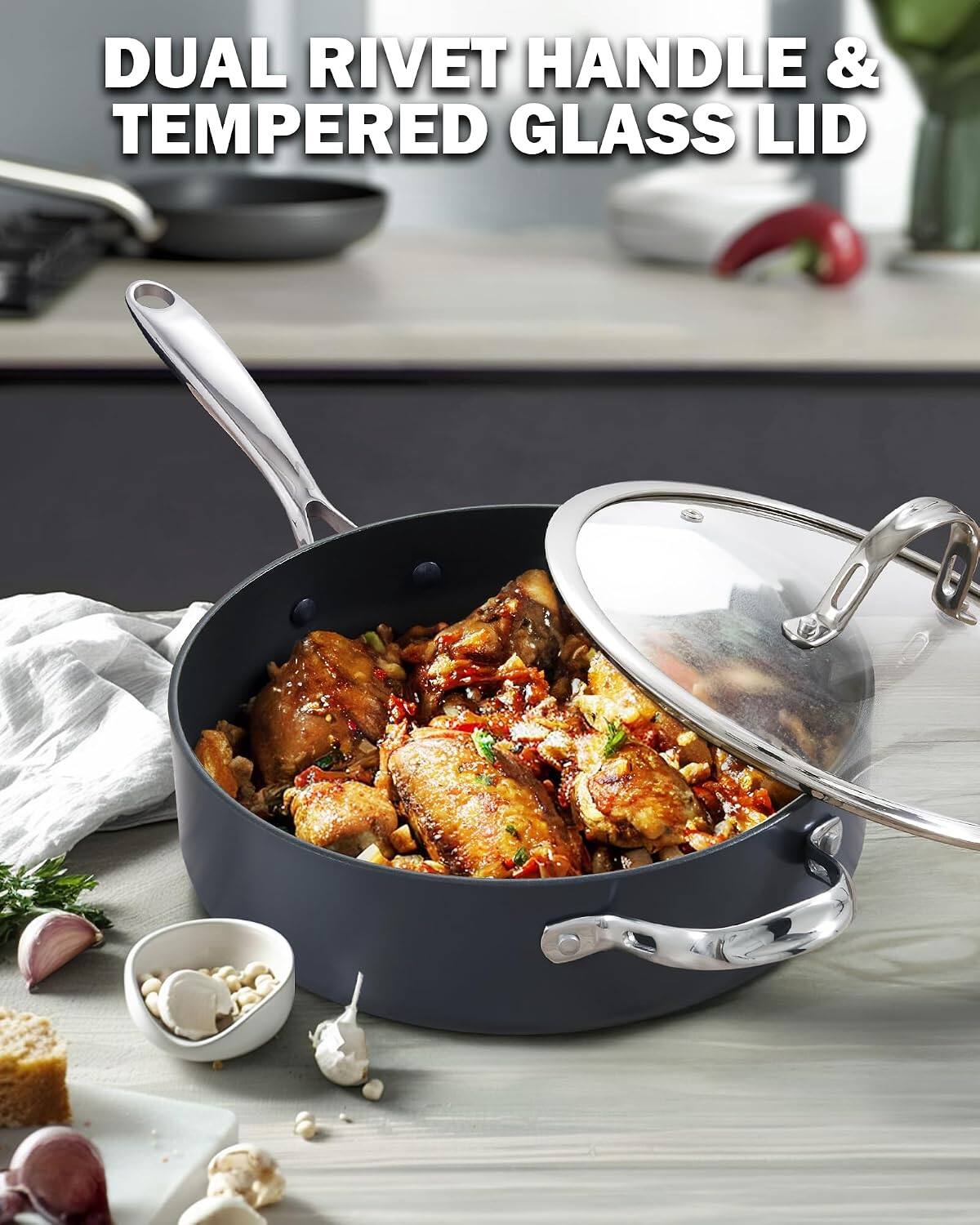 DUAL RIVET HANDLE & TEMPERED GLASS LID