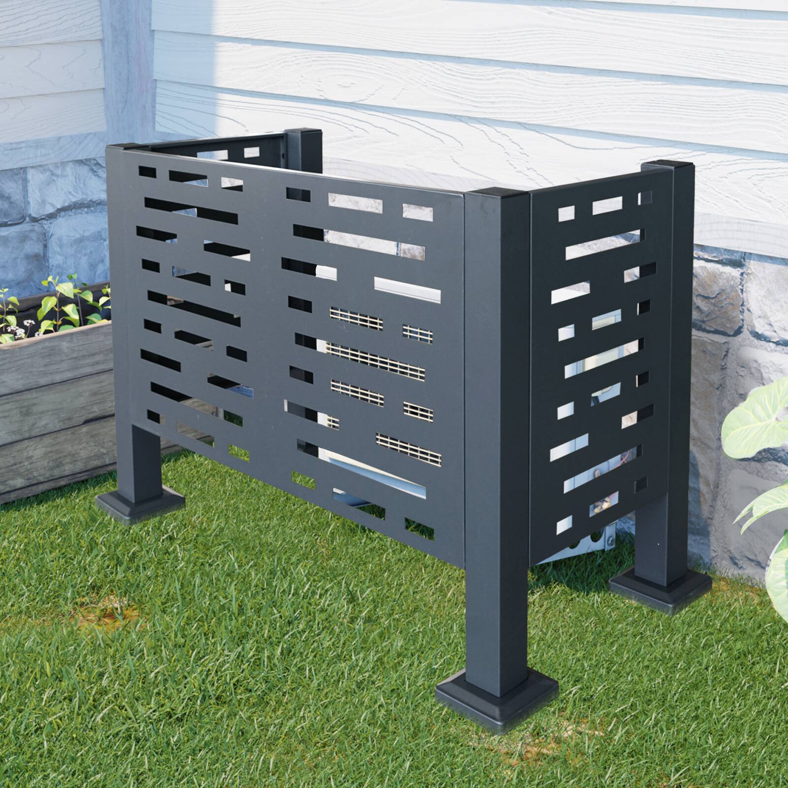 Angle. Mondawe - 3ftx2ft Air Conditioner Fence for Outdoor Units - Charcoal.