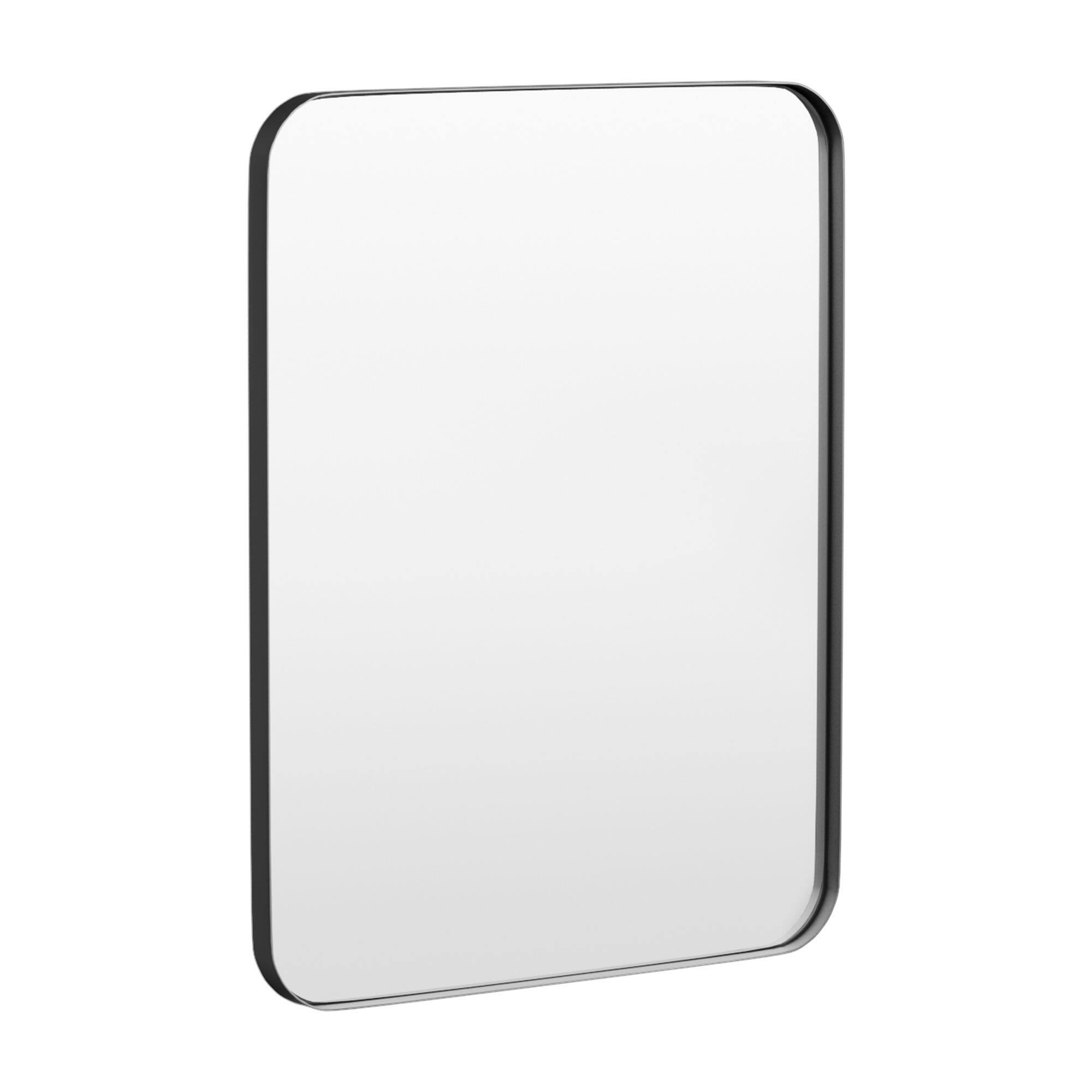 Angle. LOVMOR - Tempered Glass Rounded Rectangle Framed Wall-Mounted Bathroom Vanity Mirror - 28" x 36" - Black.