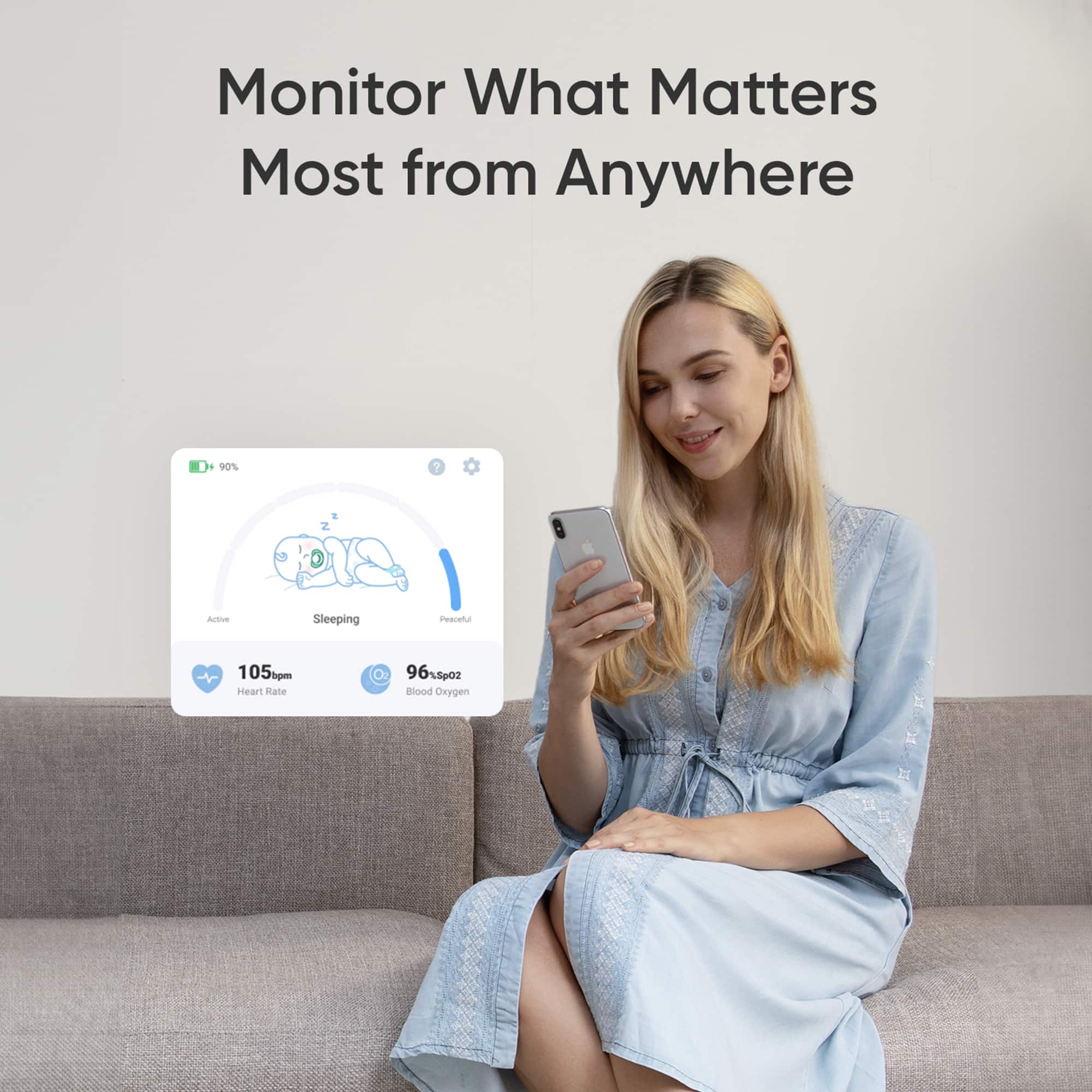 Alt View 14. eufy - S340 Smart Sock WiFi Baby Monitor with Receiver, Pan & Tilt 2K Camera, and Customizable Wellness Tracker - Blue.