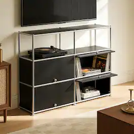 Malletson - 4 Tier Metal Sideboard Buffet Twin Row Storage Cabinet with Flip Up Doors and Adjustable Feet for Dining Room Kitchen - Black