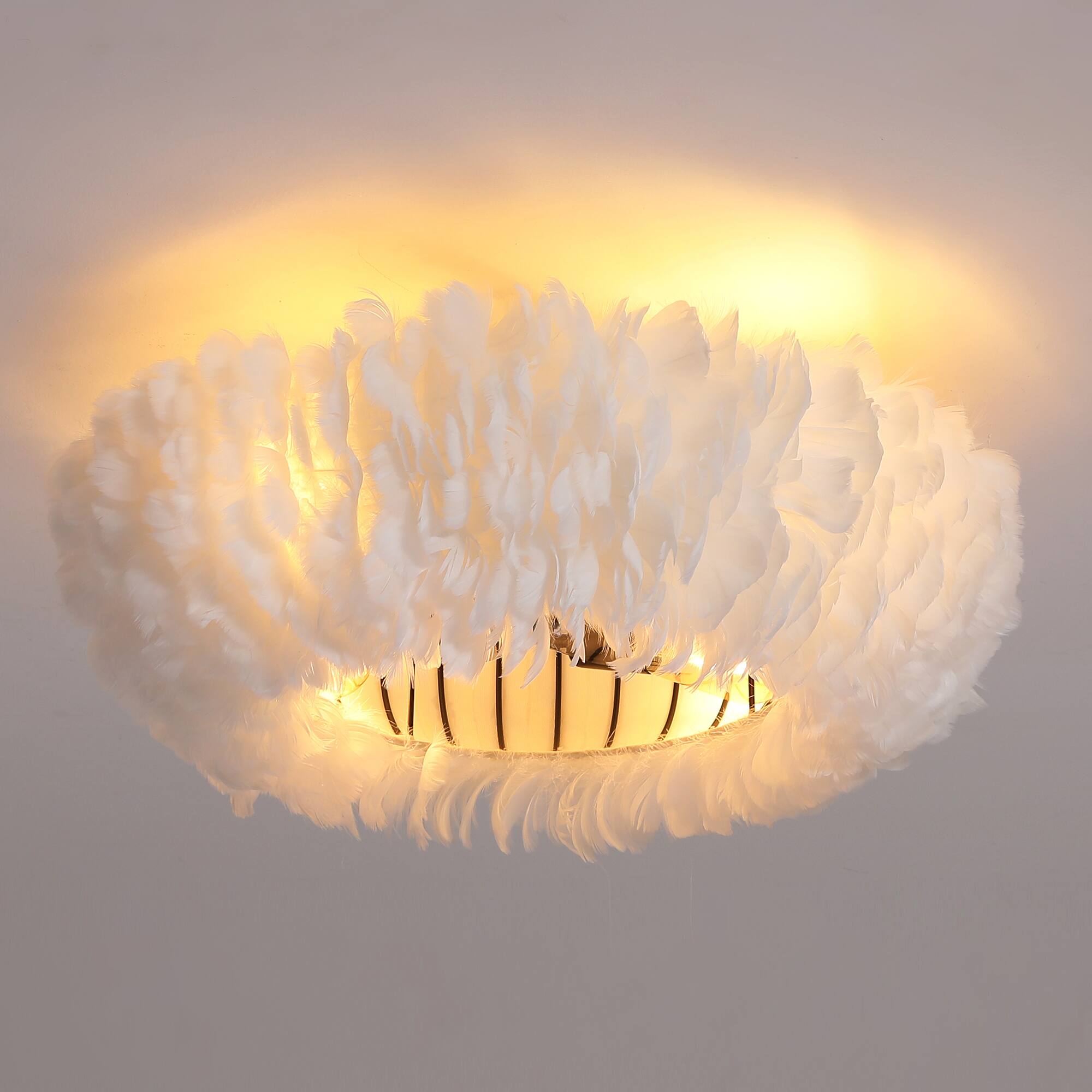 Front. Sofucor - Modern Ceiling Fans w/Remote White Feather Chandelier Stylish Low Profile Ceiling Fan Reversible for Bedroom Living Room - White.