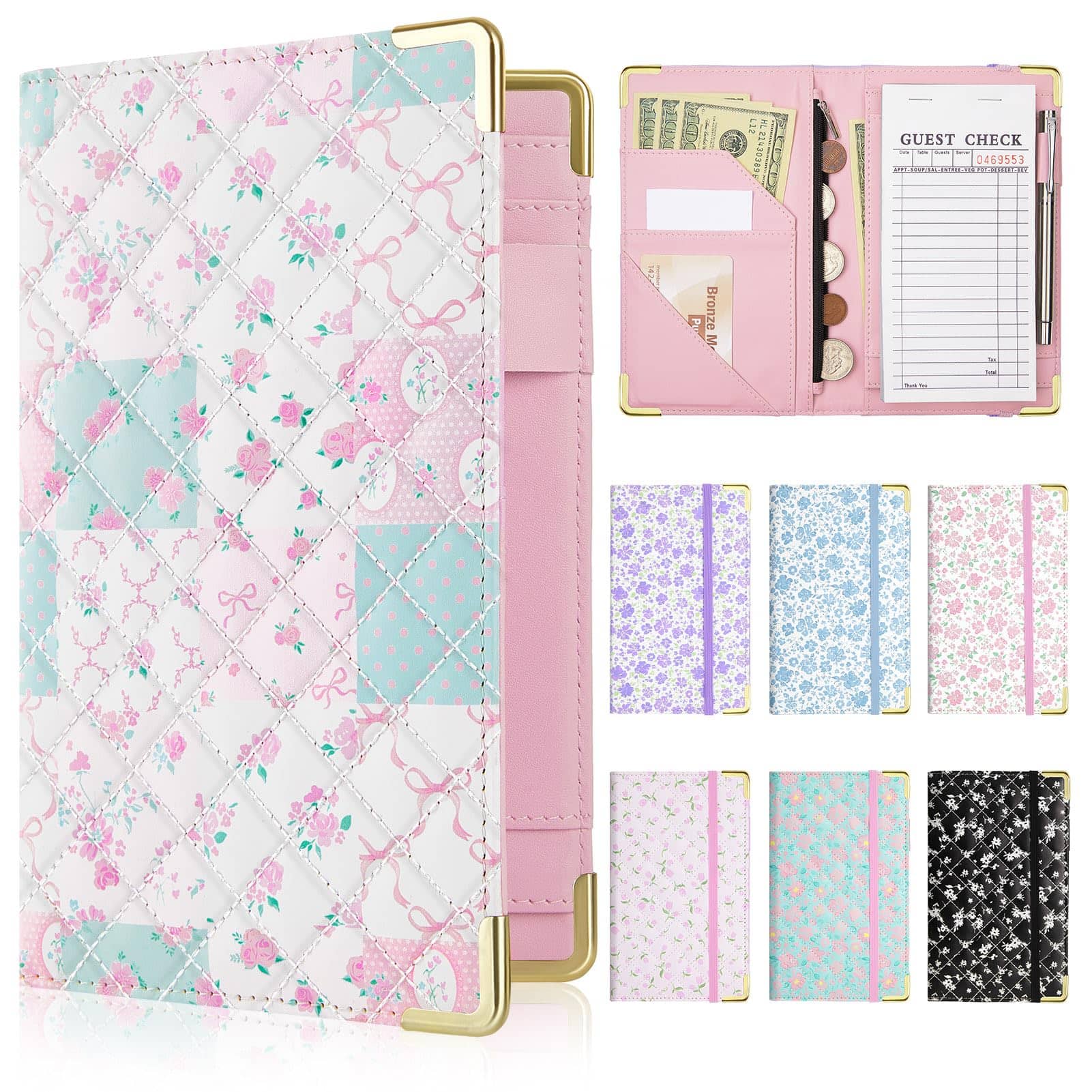 Stylel Star - Server Books For Waitress Leather Book With Zipper Pocket Cute Servering & Pen Holder Fits Servers Apron