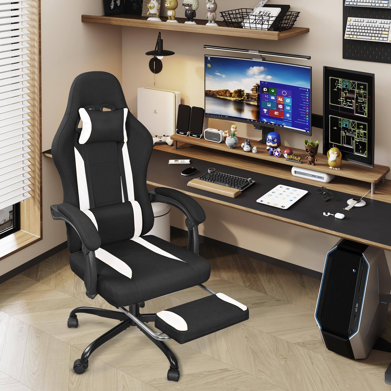 Alt View 6. Hirose Alice - Breathable Fabric Gaming Chair with Footrest, Height Adjustable Game Chair, Video Gaming Chair for Gaming R... - Beige/Black.