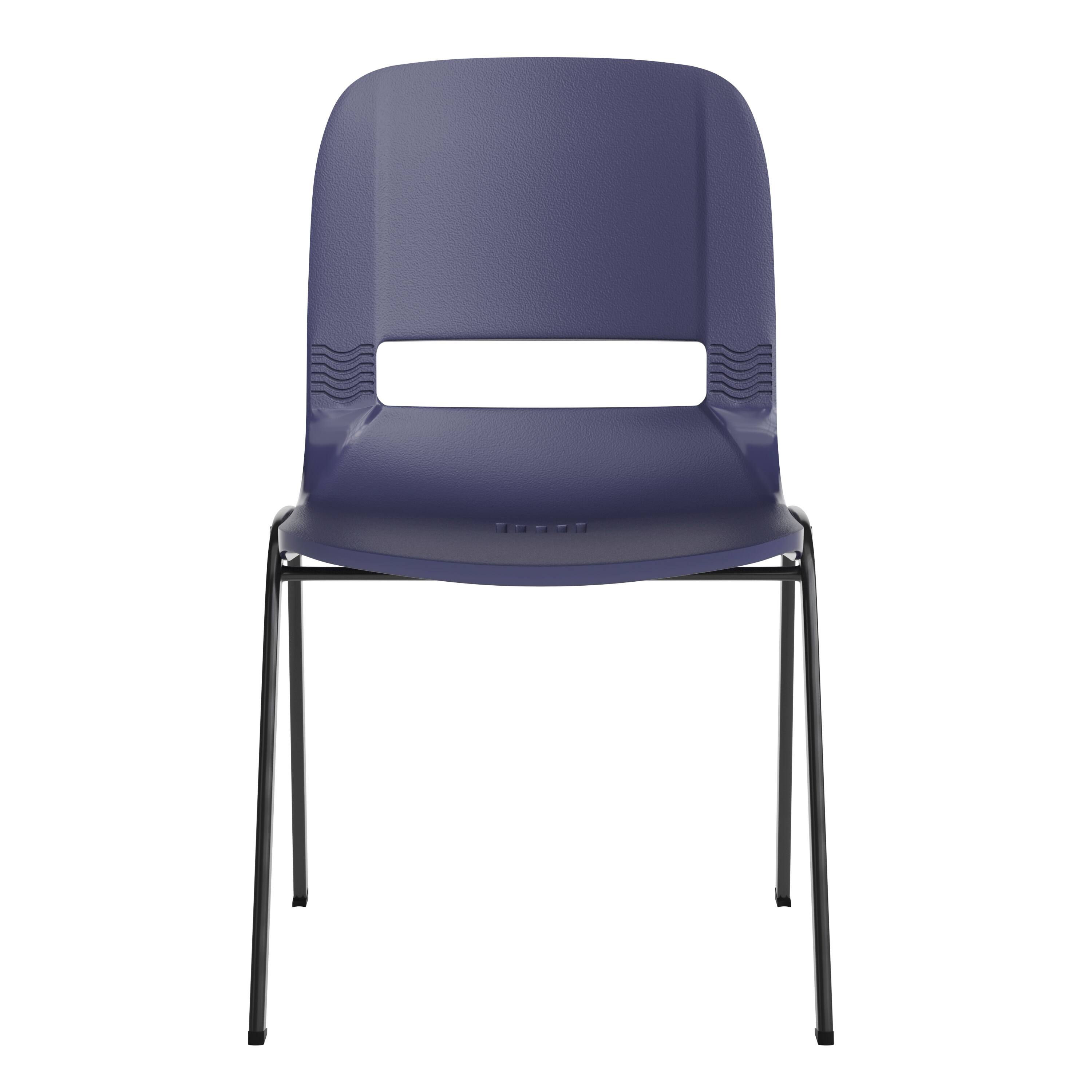 Alt View 9. Emma + Oliver - Ergonomic Shell Stack Chair - 16" Seat Daycare Home School - True Navy Plastic/Black Frame.