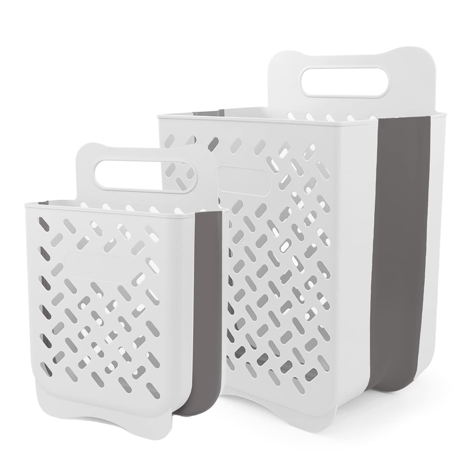 Front. DORLUKFU - Laundry Basket Hamper,Hanging Wall Collapsible Laundry with Handle,Space-Saving Foldable Storage Dirty Washer Organizer - Cream & Brown Gray.