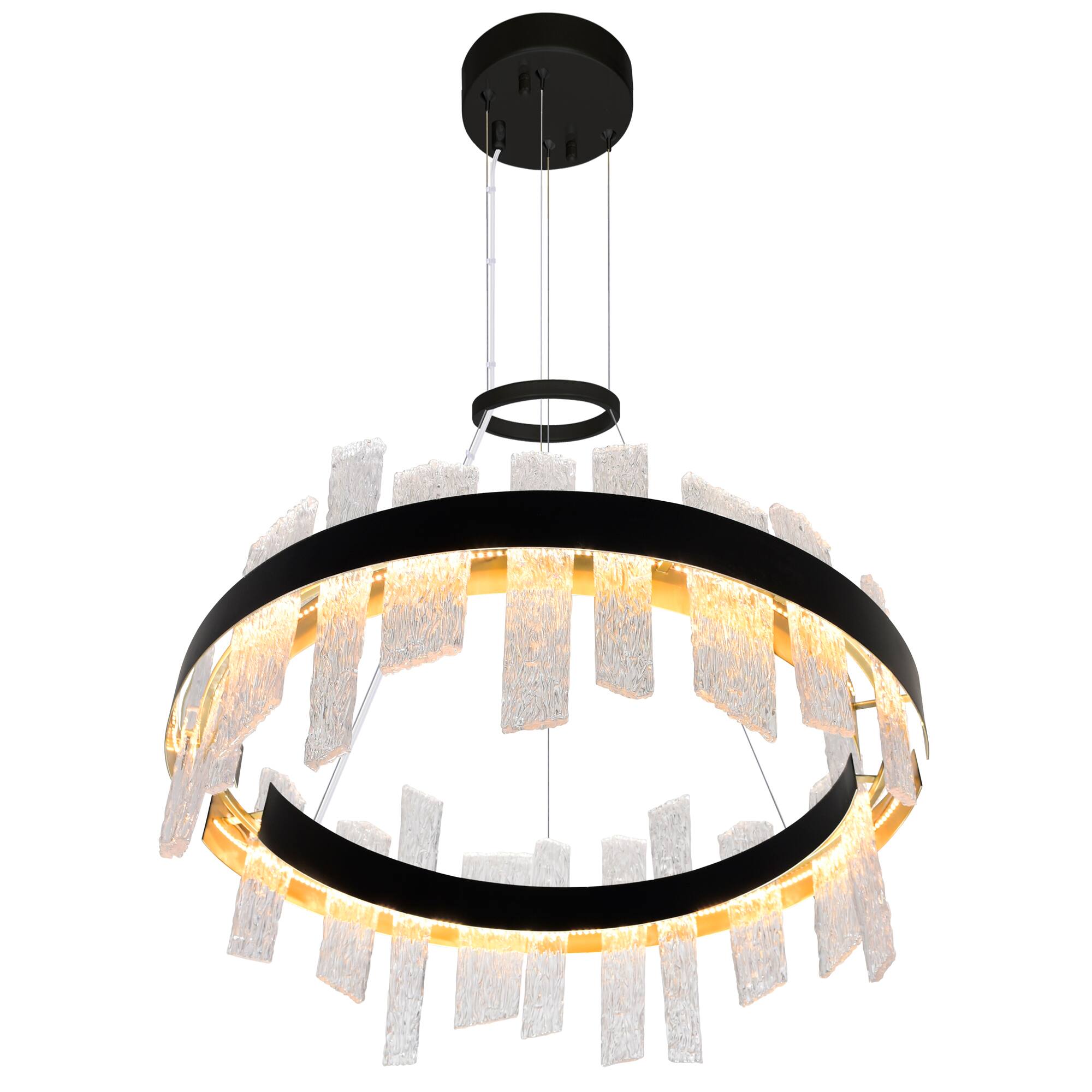 Left. CWI Lighting - Guadiana 32 in LED Black Chandelier - Black & Satin Gold.