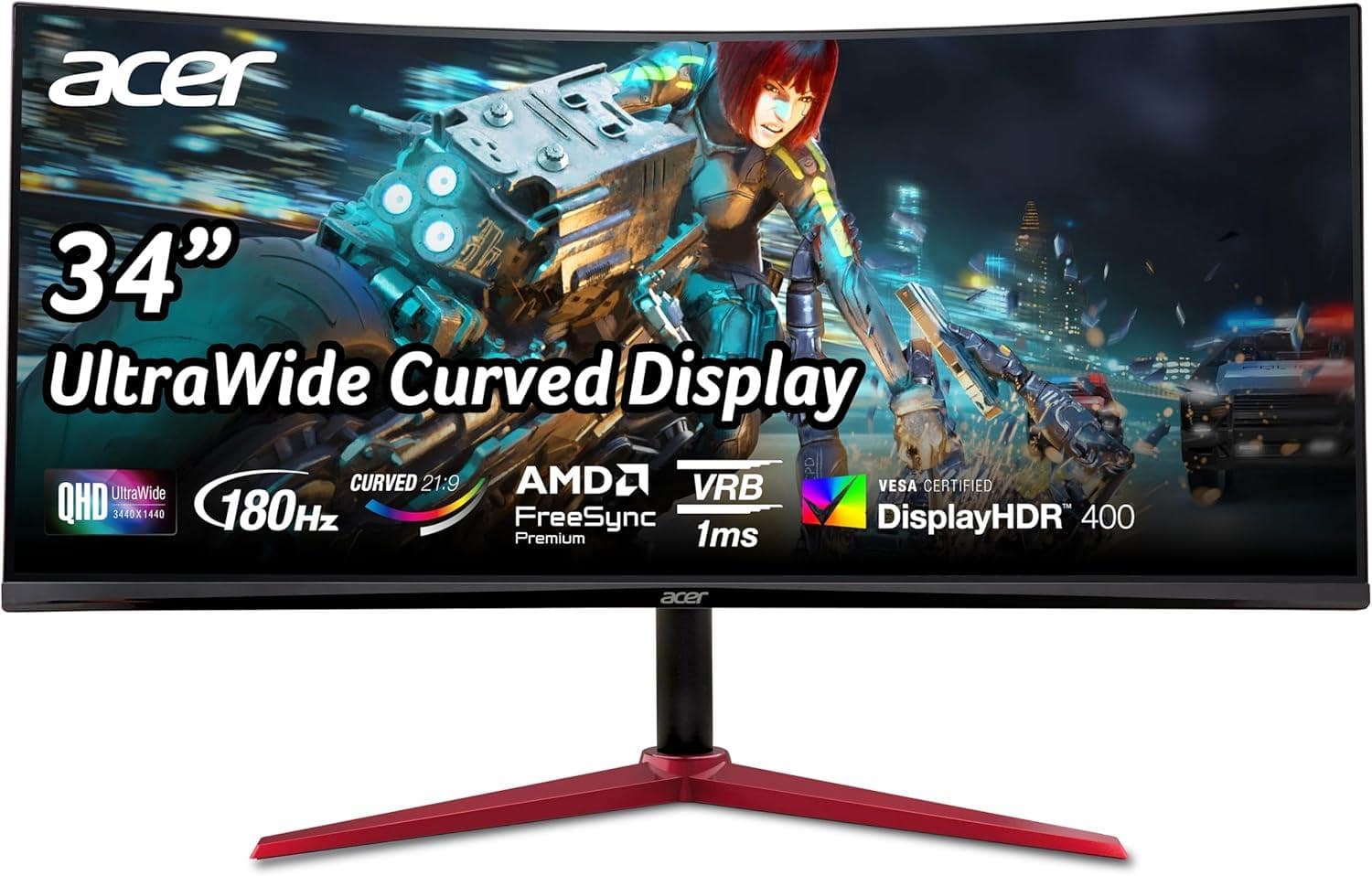 Acer - Refurbished Excellent - Refurbished Nitro XZ342CU V 34" UW-QHD LCD Gaming Monitor 180Hz 3440x1440 1ms Response Time - Black