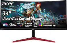 acer 34" UltraWide Curved Display, UltraWide CURVED 21:9, AMD VRB, VESA CERTIFIED, QHD 3440X1440, 180Hz, FreeSync, DisplayHDR 400, Premium 1ms, acer