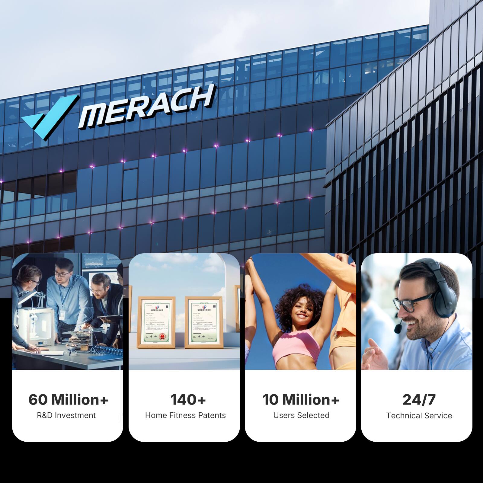 MERACH  
# 10000011

PIN

60 Million+ R&D Investment  
140+ Home Fitness Patents  
10 Million+ Users Selected  
24/7 Technical Service