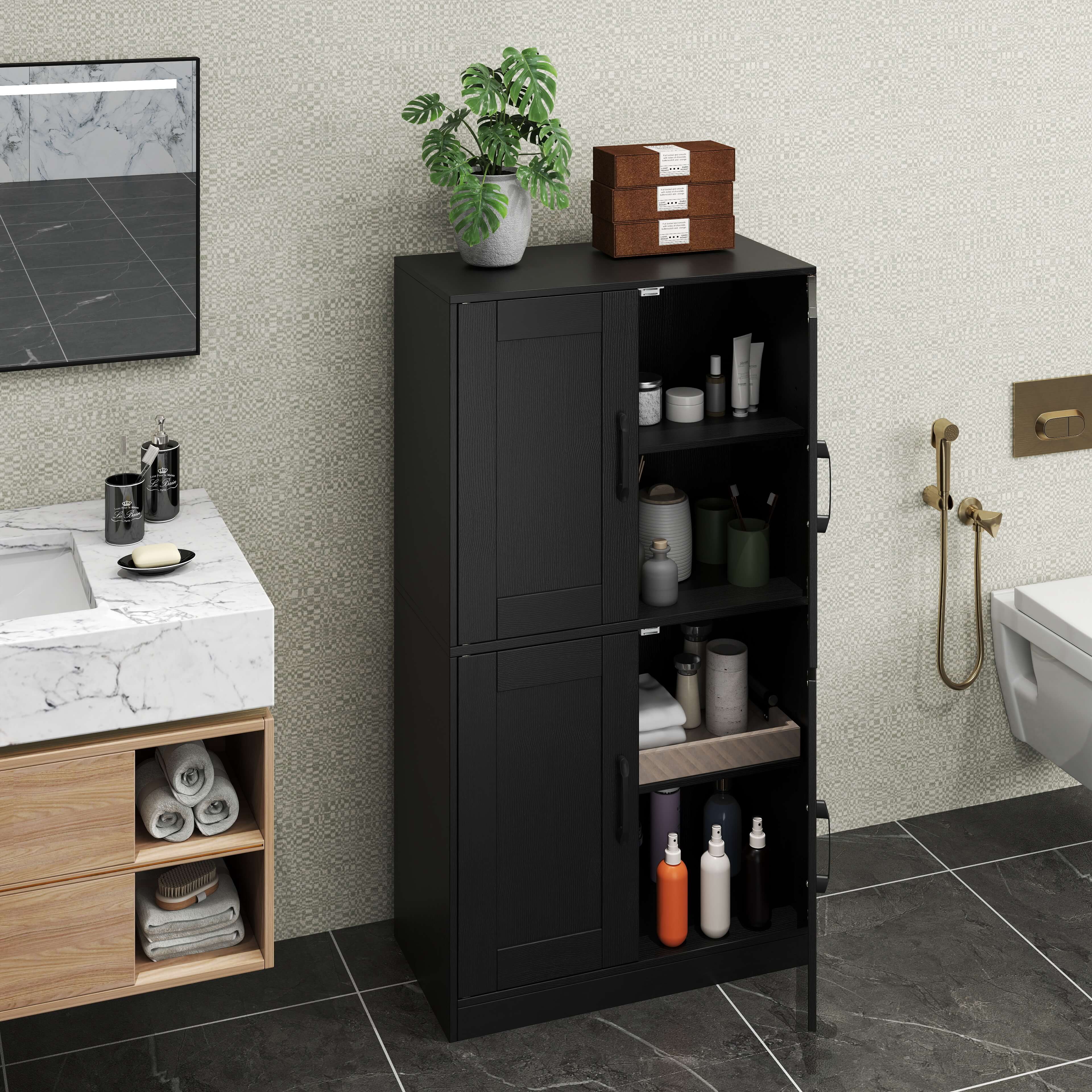 Alt View 3. Costway - Costway Bathroom Cabinet with Doors & Adjustable Shelves Storage Organizer for Living Room - Black.
