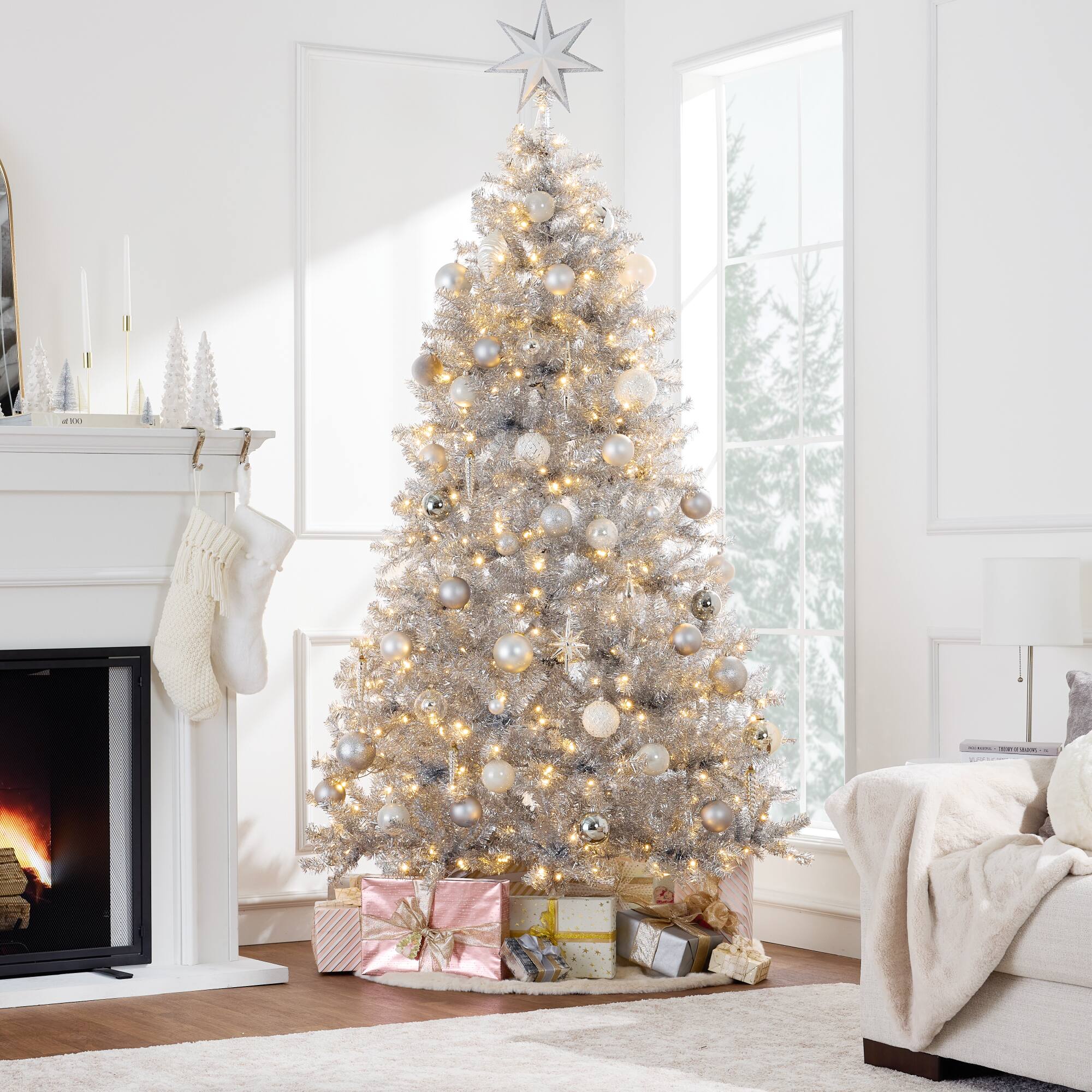 Alt View 1. Best Choice Products - Best Choice Products Prelit 7.5ft Artificial Tinsel Christmas Tree Festive Holiday Decoration w/ 1,350 Tips - Silver - Silver.