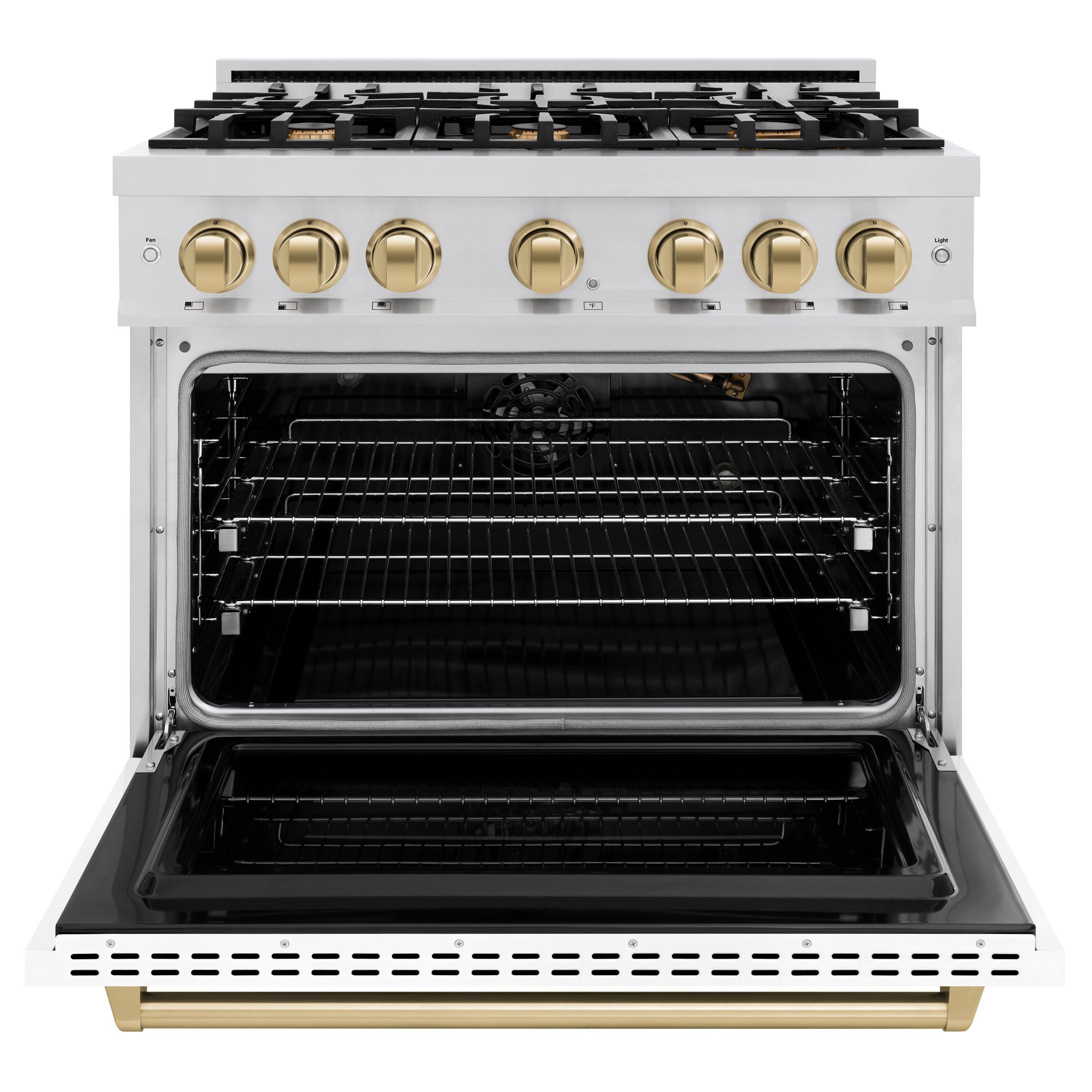 Alt View 1. ZLINE - ZLINE Autograph 36" Classic Gas Range w/ 6 Burners & White Door w/ Bronze Accents (CGRZ-WM-36-CB) - White.
