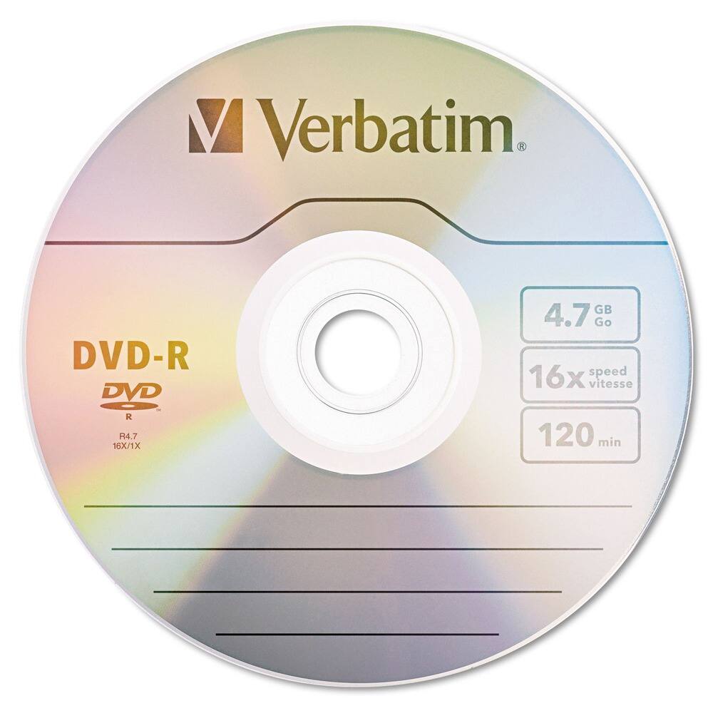 Verbatim  
DVD-R  
DVD  
R4.7  
16X/1X  
4.7 GB  
16x speed  
120 min