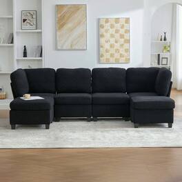 Kadyn - U-Shaped 6-Seat Sectional, Configurable Modular Couch with Chaise and Storage Ottoman, Black - Black