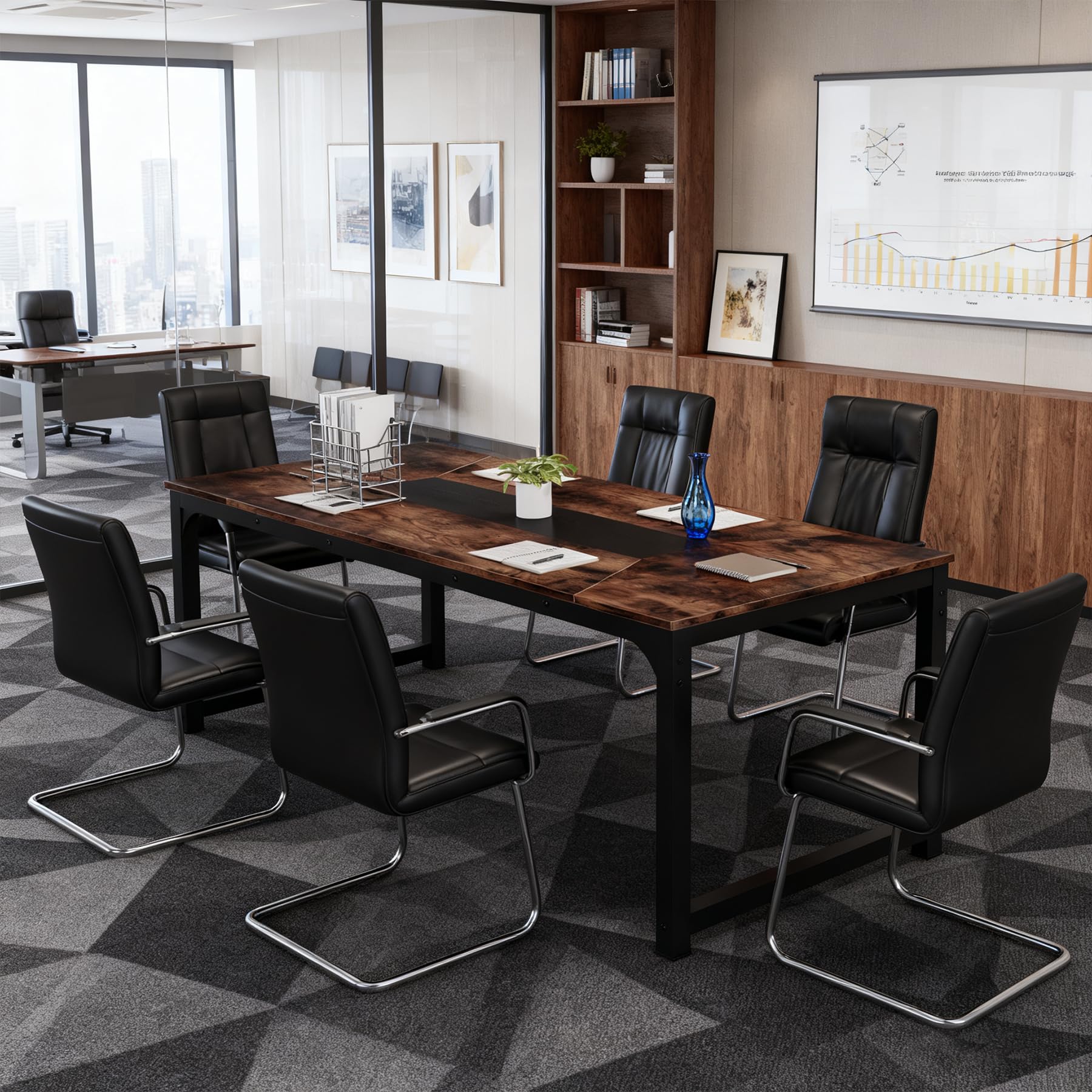 Tribesigns 6 Ft Rectangular Conference Table for 6 8 People Brown+black ...