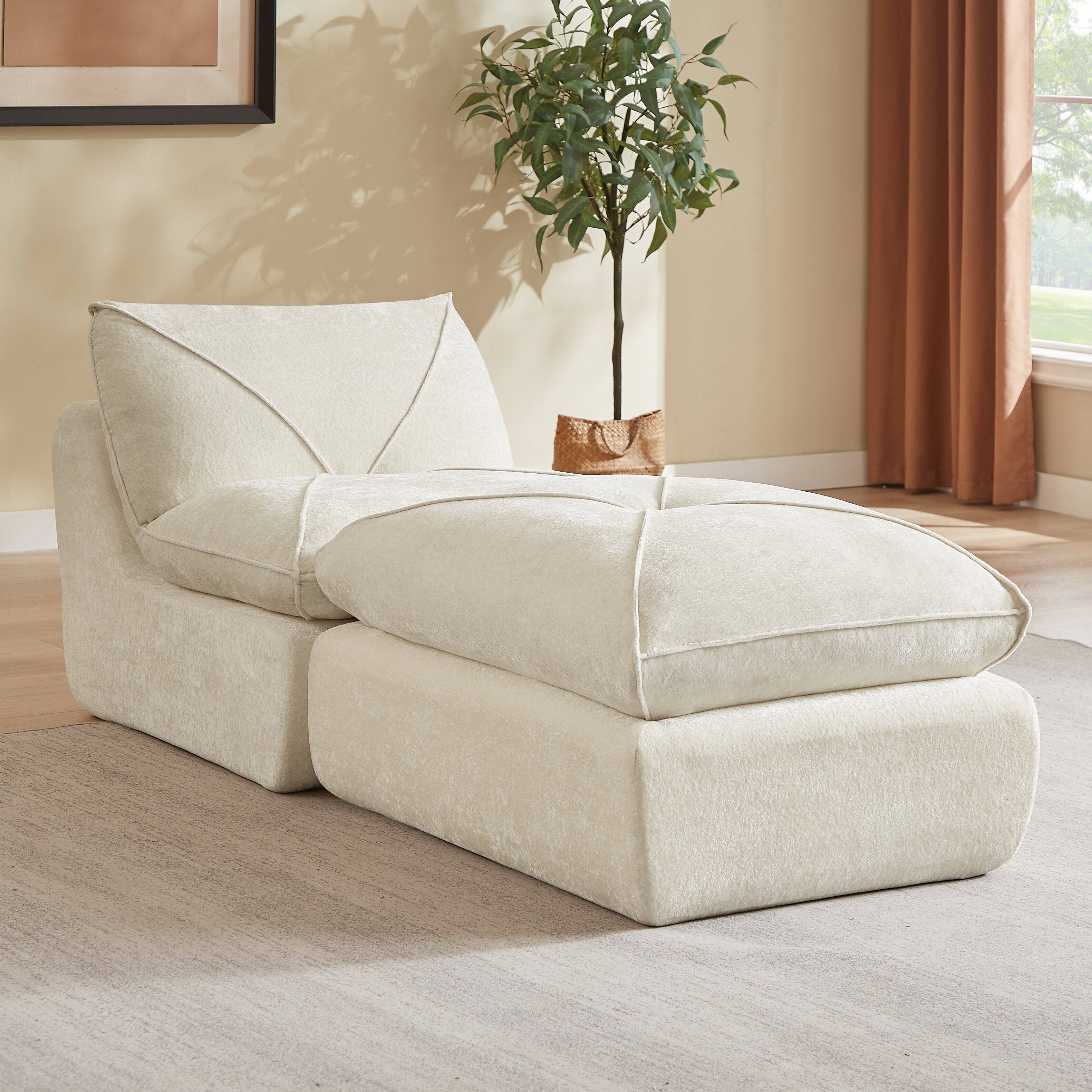 Back. Loheer - Loheer- 2.8x3.4x2.7 ft Modern Minimalist Chenille Sectional Sofa with Ottoman for Apartment Living Room - Beige.