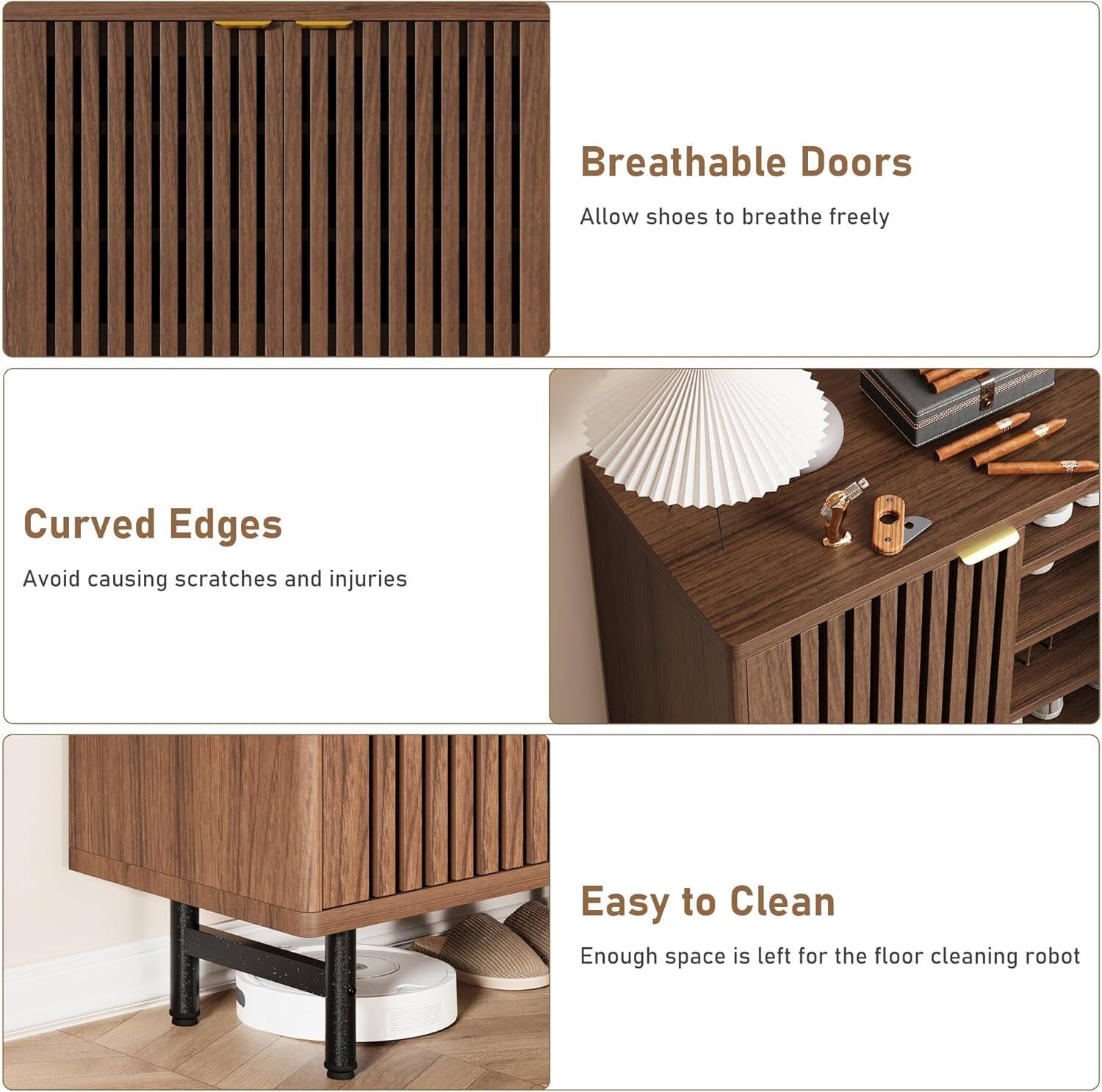 Left. Qeetex - 6-Tier Shoe Cabinet with Doors, Modern Farmhouse Entryway Hallway Furniture, Hidden Storage Cabine,Dark Walnut - Brown.