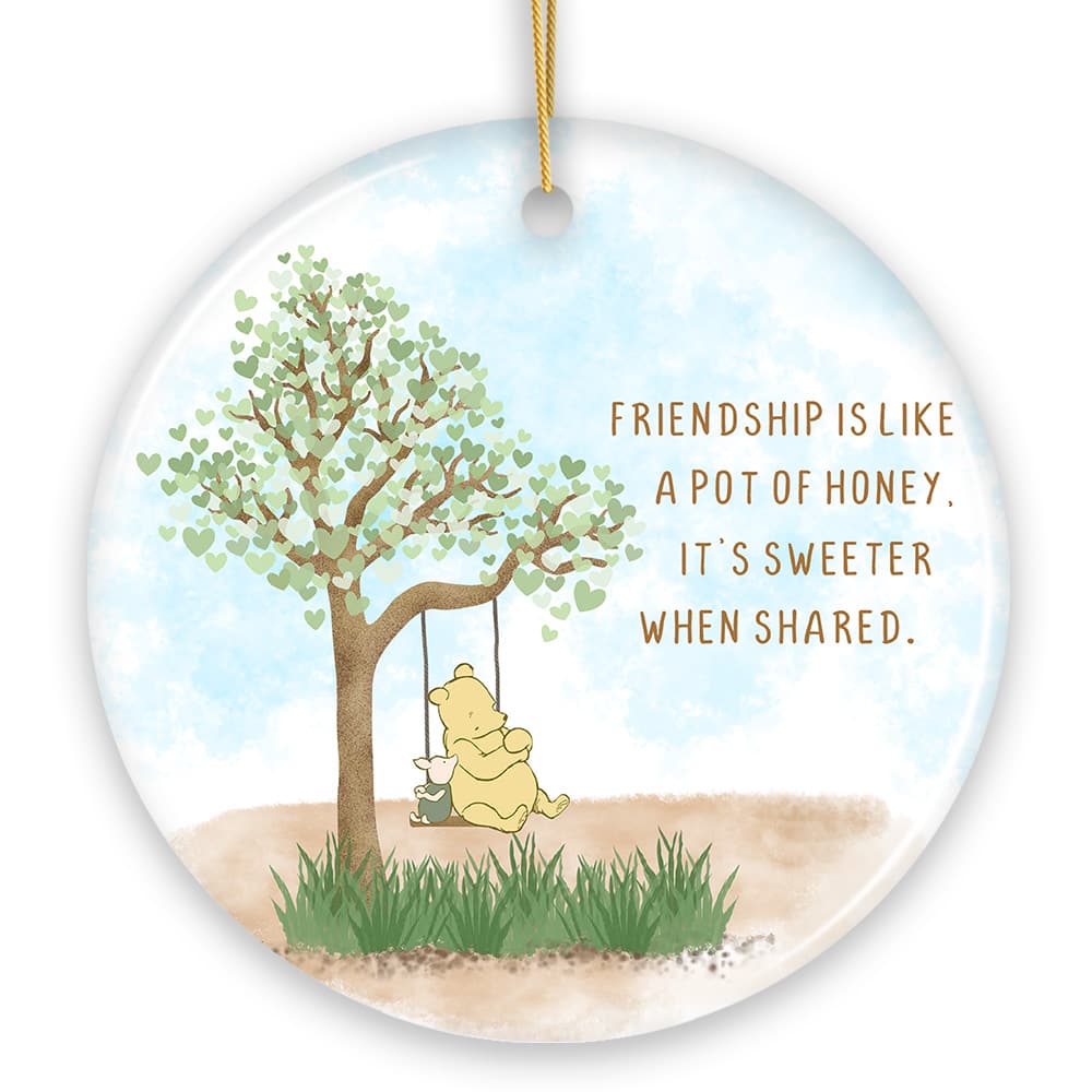 OrnamentallyYou - Friendship is Like a Honey Pot Sweeter When Shared Ornament Heartwarming Cute Bear Gift Circle - Multi-colored