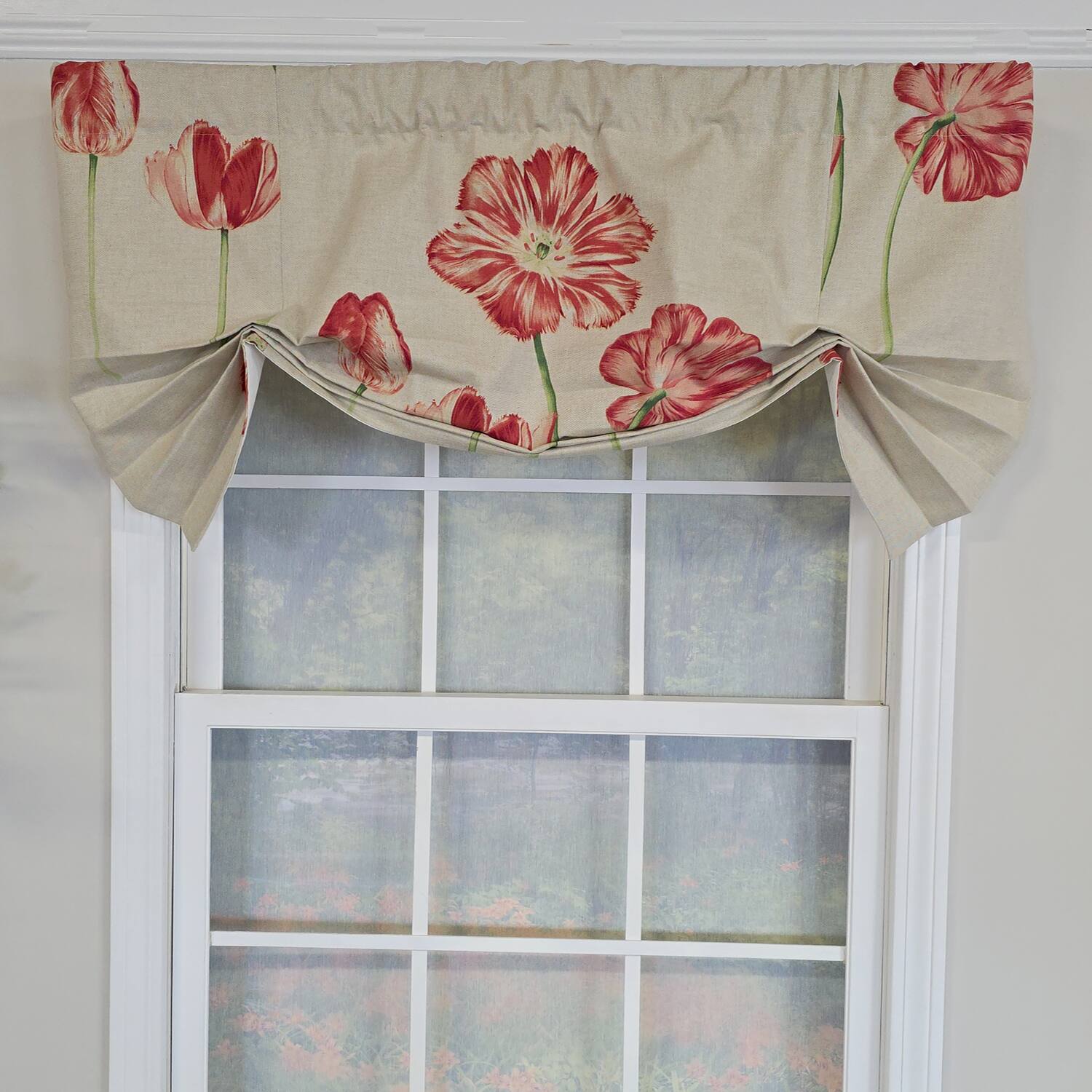 Angle. RLF Home - RLF Home 100% Cotton La Tulipe Butterfly With Poly/Cotton Ivory lining Rod Pocket Valance 50" x 16" Linen - Linen.