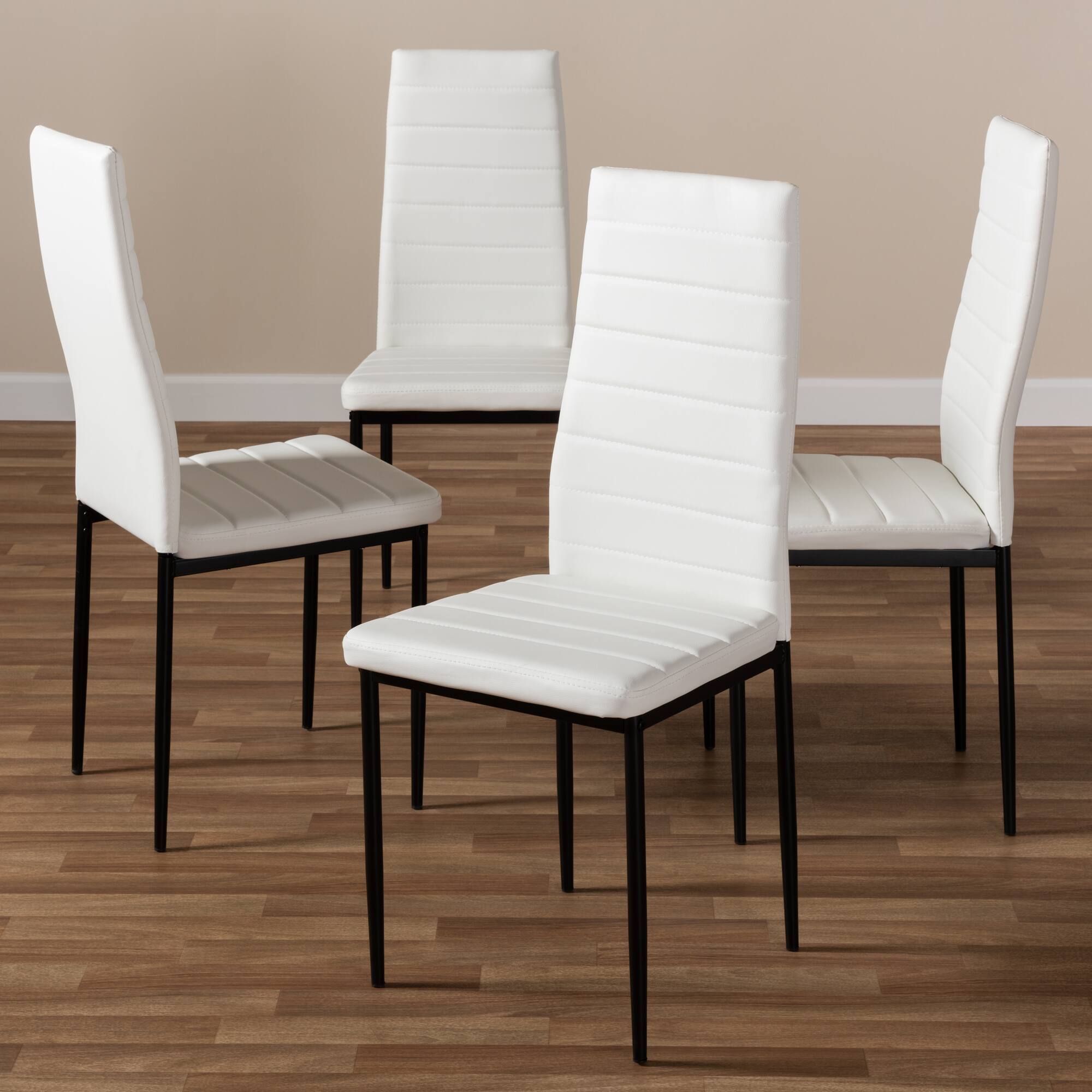 Back. Baxton Studio - Set of 4 Armand Modern and Contemporary Faux Leather Upholstered Dining Chairs - White.