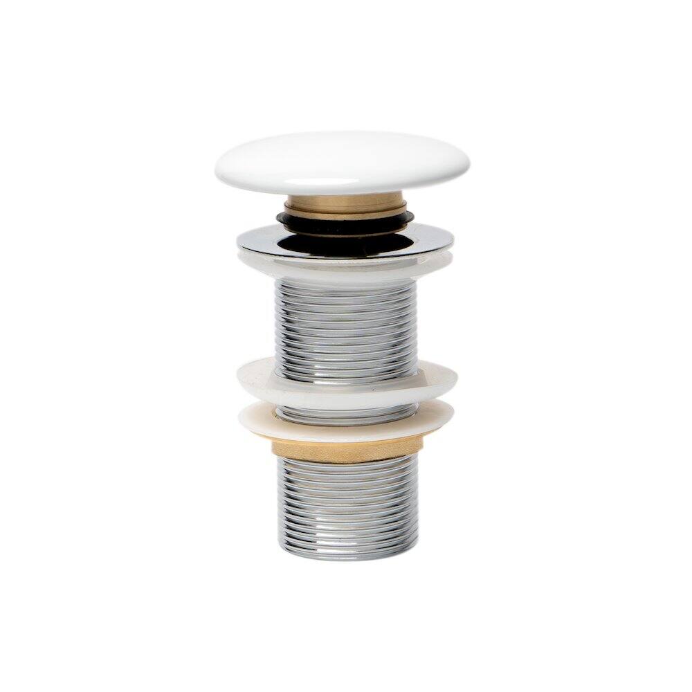 Left. Alfi - White Ceramic Mushroom Top Pop Up Drain for Sinks without Overflow - White.