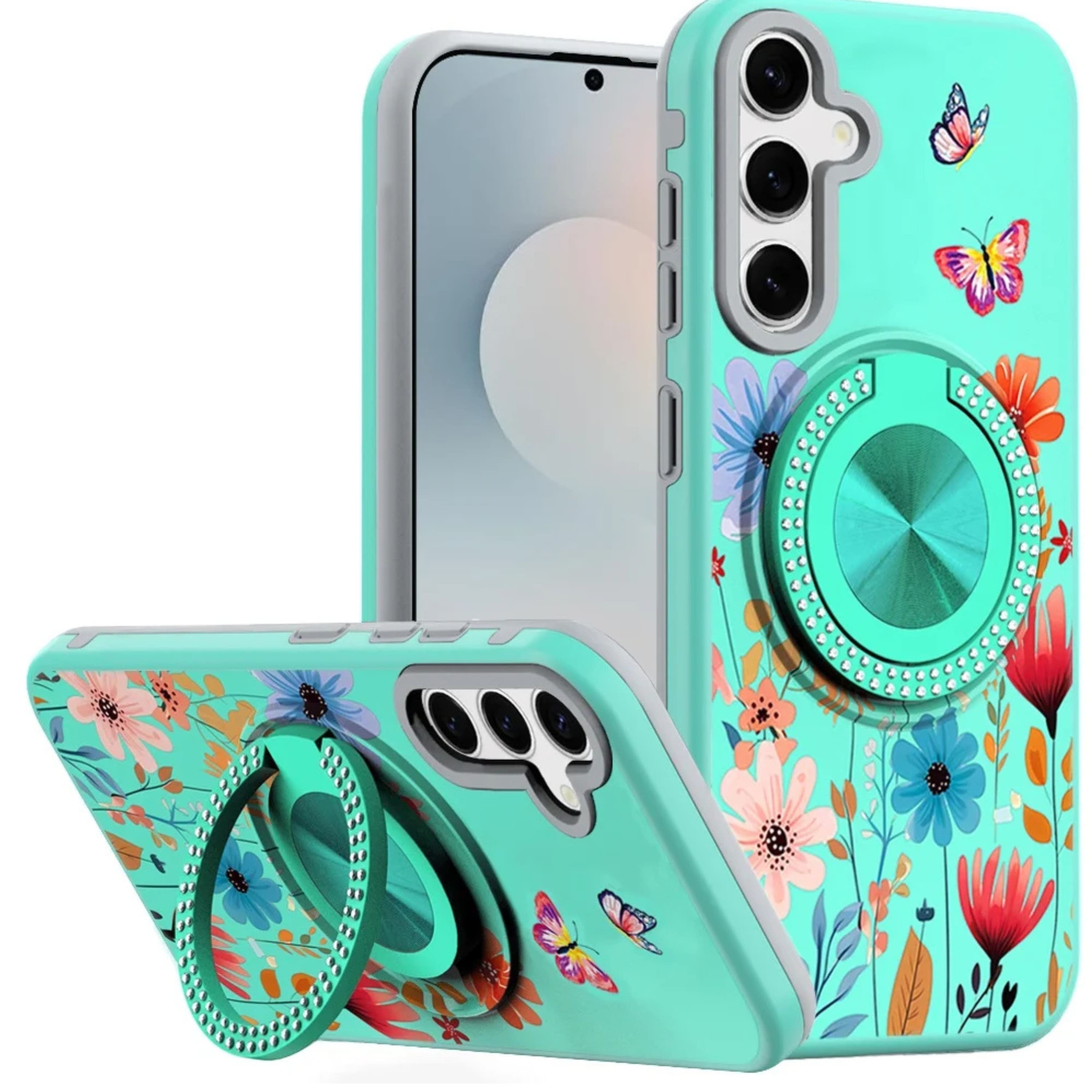 Kitcheniva - 360 Rotating Stand Case With Tempered Glass For Samsung S25 FE - Blue Garden price history on PriceWatchPro