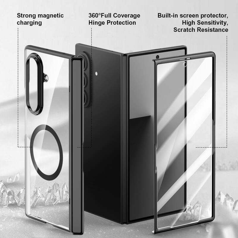 Strong magnetic charging  
360° Full Coverage Hinge Protection  
Built-in screen protector, High Sensitivity, Scratch Resistance