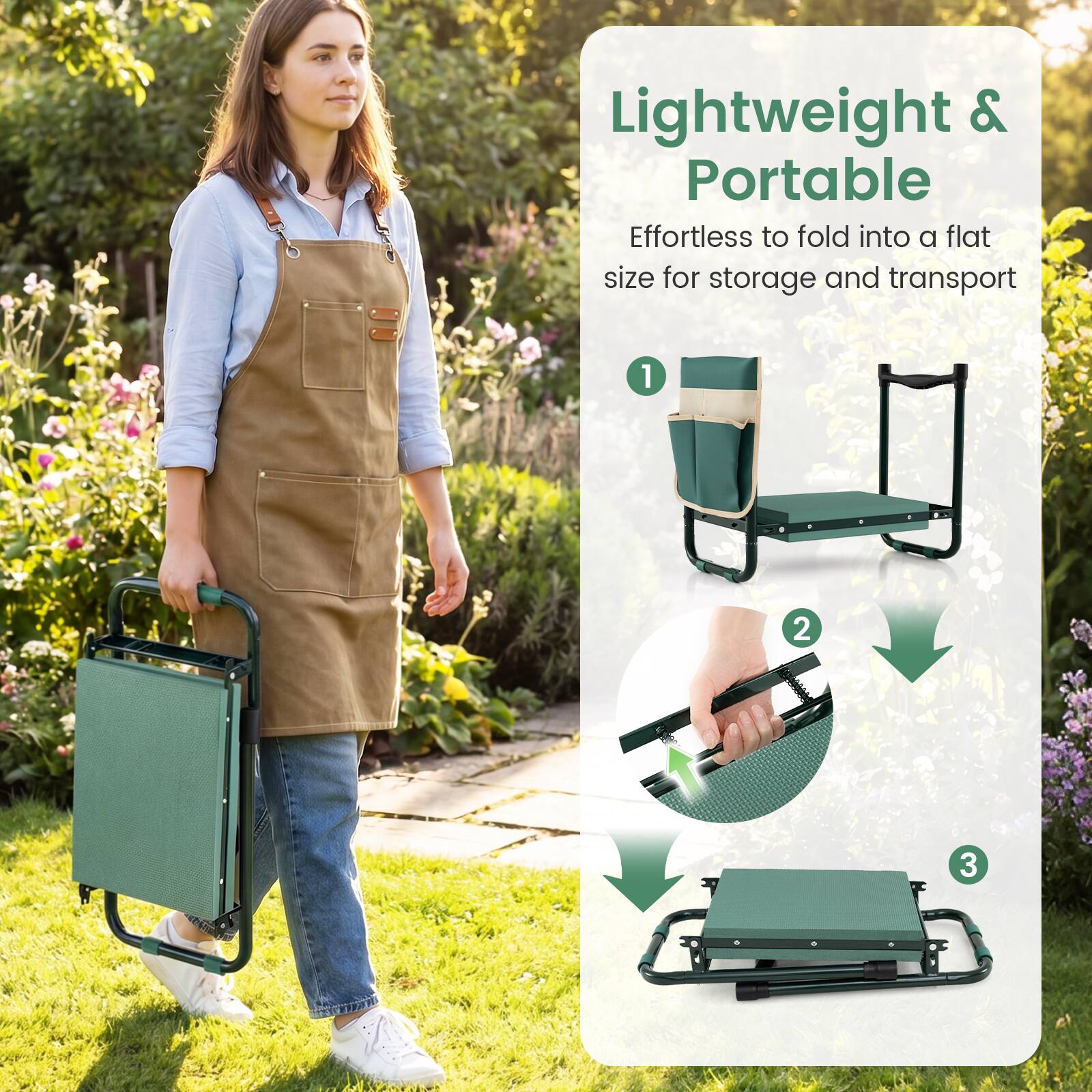 Lightweight & Portable  
Effortless to fold into a flat size for storage and transport