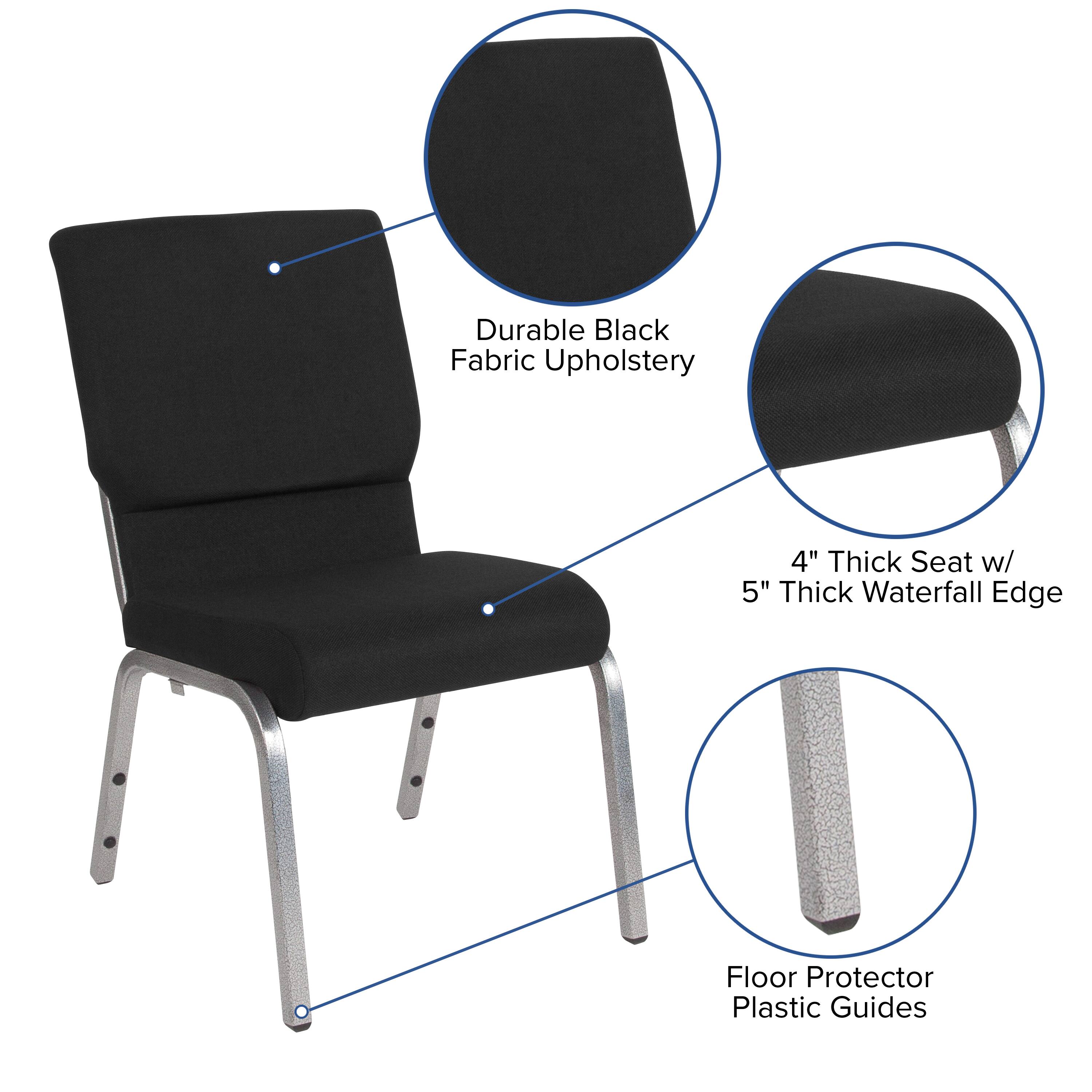 Durable Black Fabric Upholstery  
4" Thick Seat w/ 5" Thick Waterfall Edge  
Floor Protector Plastic Guides