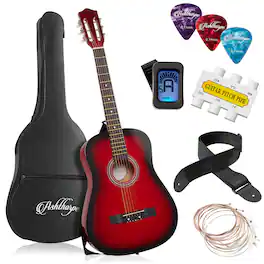 Ashthorpe - Beginner Acoustic Guitar Package - Starter Kit - Red