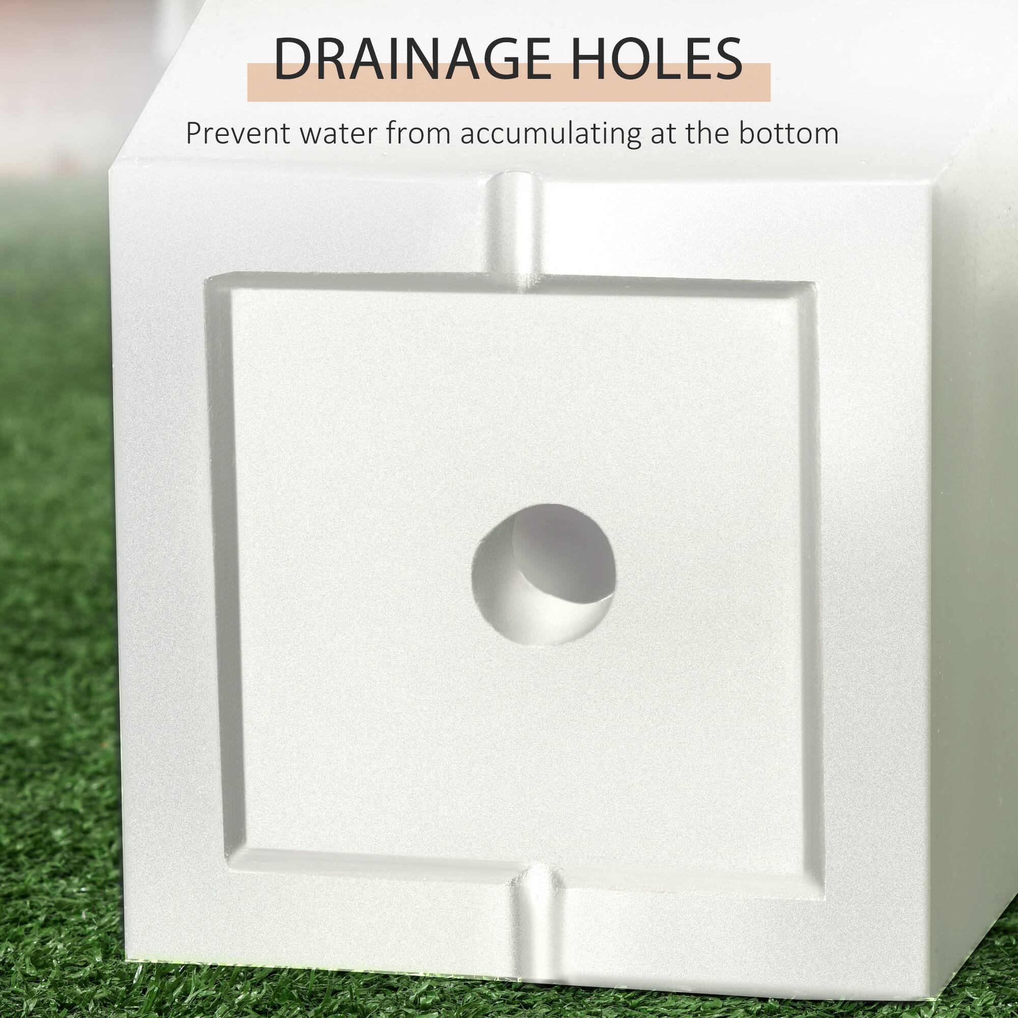 DRAINAGE HOLES  
Prevent water from accumulating at the bottom
