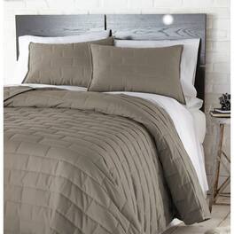 Hivvago - Twin/Twin XL Modern Brick Stitch Microfiber Reversible 2 Piece Comforter Set - Taupe