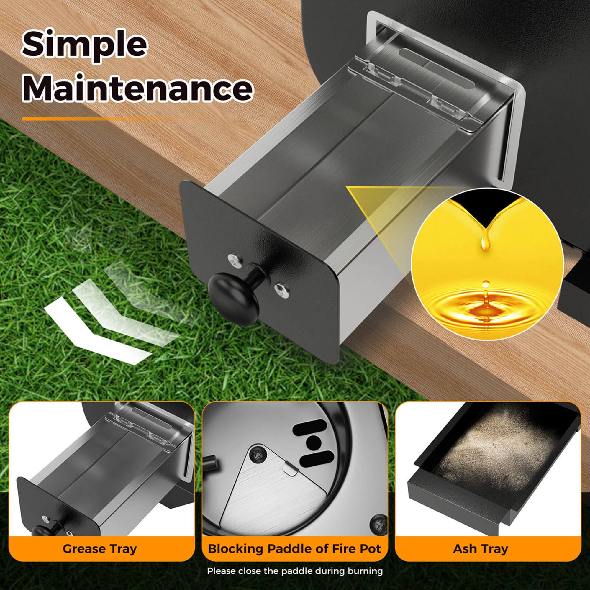 Simple Maintenance Grease Tray Blocking Paddle of Fire Pot Ash Tray Please close the paddle during burning.