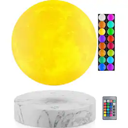 MOSZAR LLC - Lunar Motion Levitating Moon Lamp, 3D Illusion, 16 Colors, Remote Control