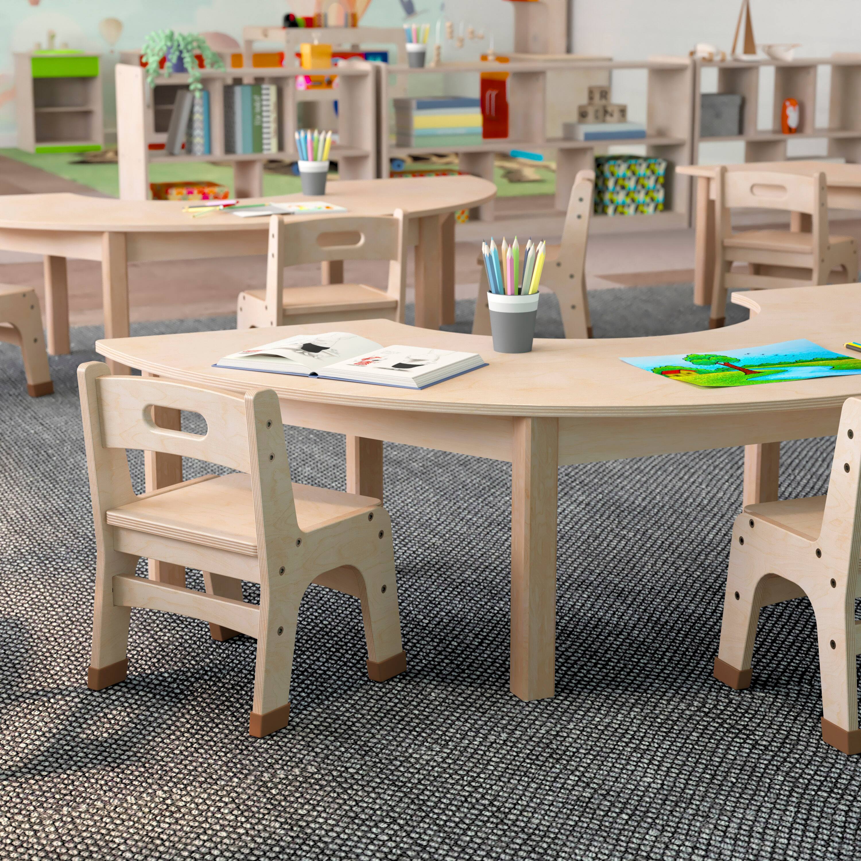 Alt View 3. Flash Furniture - Bright Beginnings Commercial Grade Wooden Half Circle Preschool Classroom Activity Table, (29.5"W x 59"D x 14.5"H), Beec - Natural.