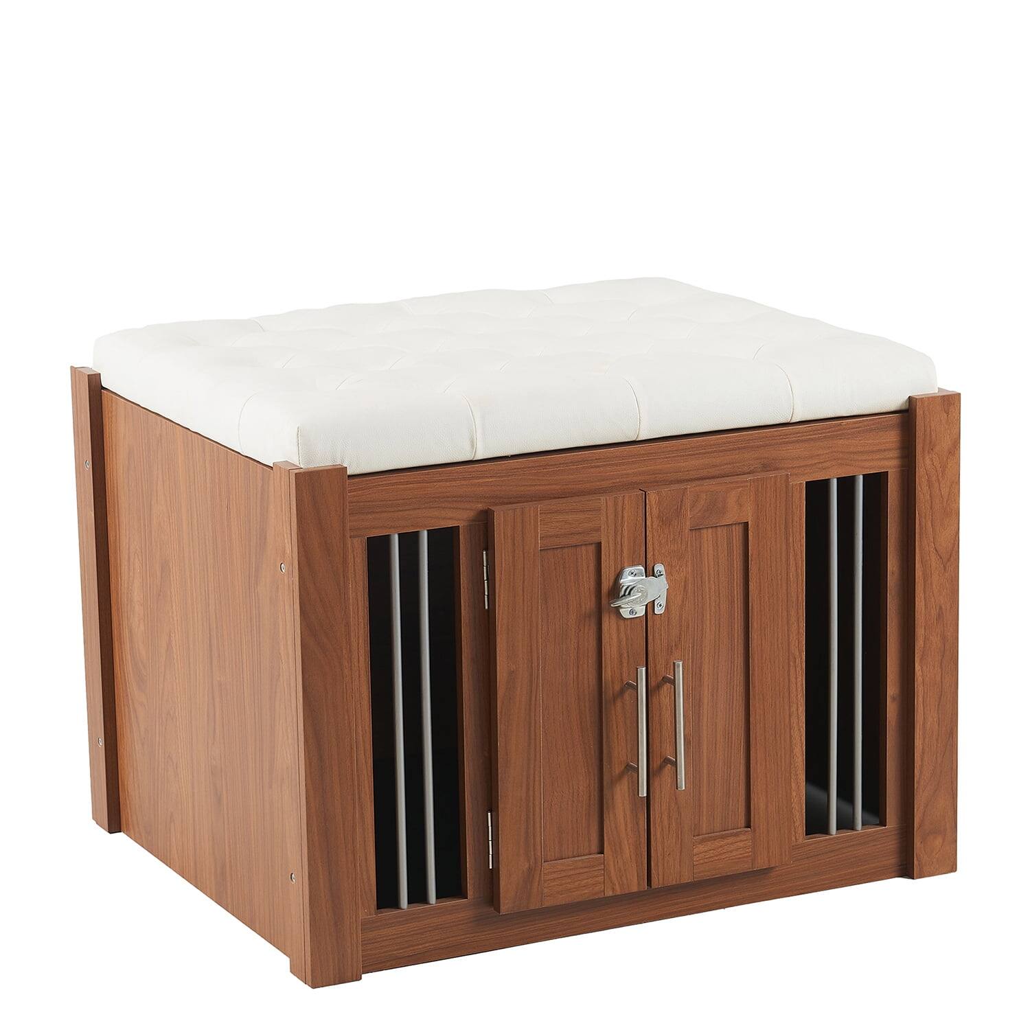 Alt View 2. Pefilos - 30" Dog Crate Ottoman with Removable Cushion and Sliding Door, Wood Kennel for Bedrooms, Living Rooms.