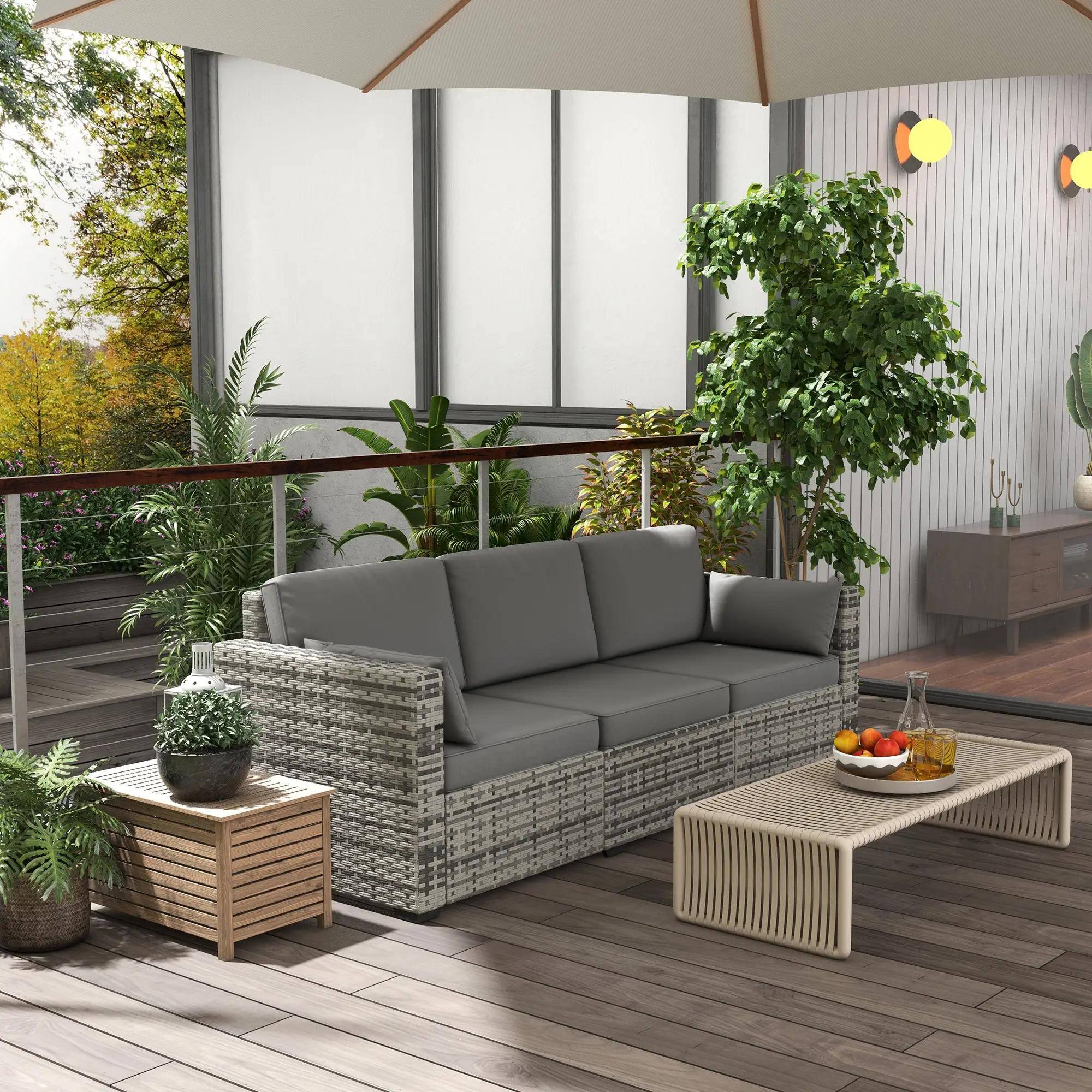 Angle. Spaco - Spaco 3 Seater Patio Sofa, Deep Seating PE Rattan, All Weather Cushions - Grey.