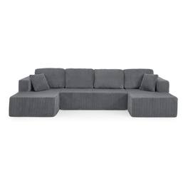 Boyel Living - U Shape Modular Sectional Sofa Compressed Corduroy Couch Minimalist Sleeper Sofa for Living Room and Bedroom Grey - Gray