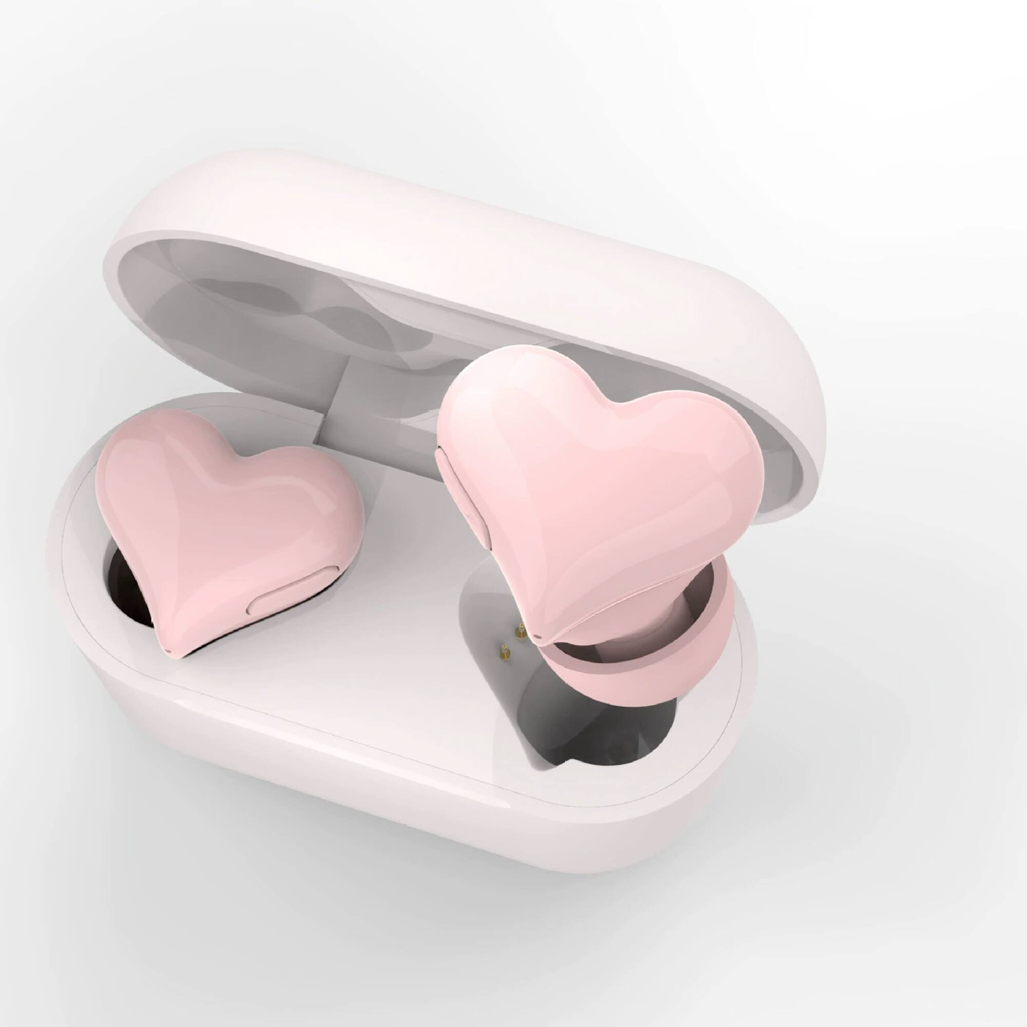 Front. YONWAY - Heart Shaped In-Ear Wireless Bluetooth Earbuds, Stereo Sound Noise Canceling Earphones with Charging Case for Girls.