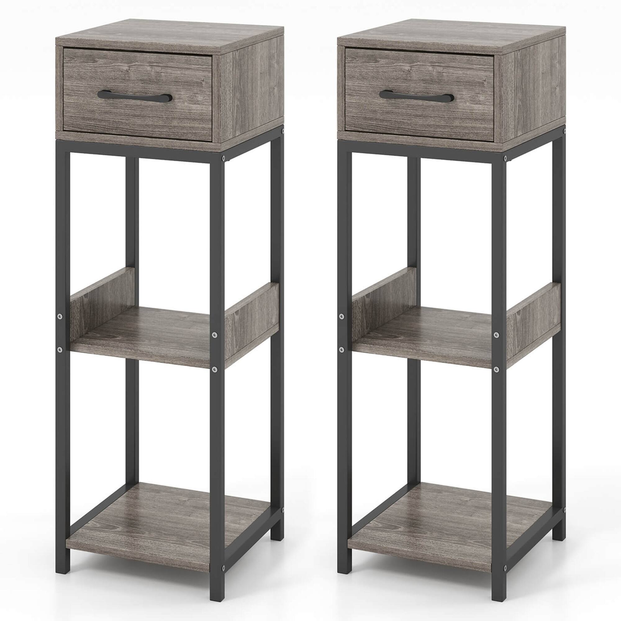 Alt View 1. Costway - 2 Pack 3 Tier Indoor Tall Plant Stand with Drawer Anti-tipping Devices Display Shelf - Grey.