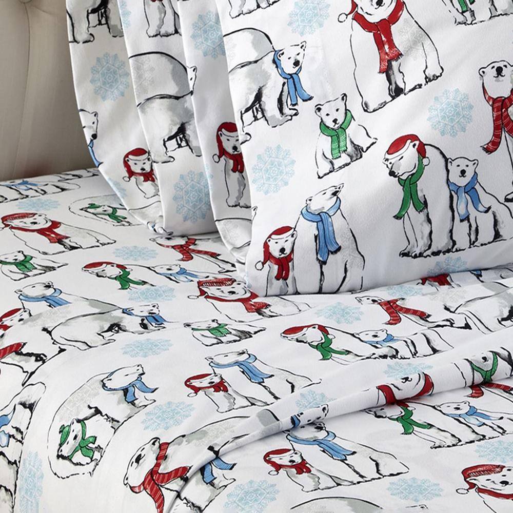 Alt View 1. Shavel Home Products - Shavel Micro Flannel Quality Printed Sheet Set - Twin Flat/Fitted Sheet 66x96/75x39x14" Pillowcase 21x32" - Polar Bears. - Polar bears.
