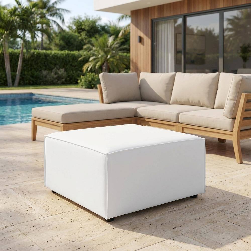 Left. Outdoor Escape - Outdoor Upholstered Sectional Sofa Ottoman for Patio Lounging - White.