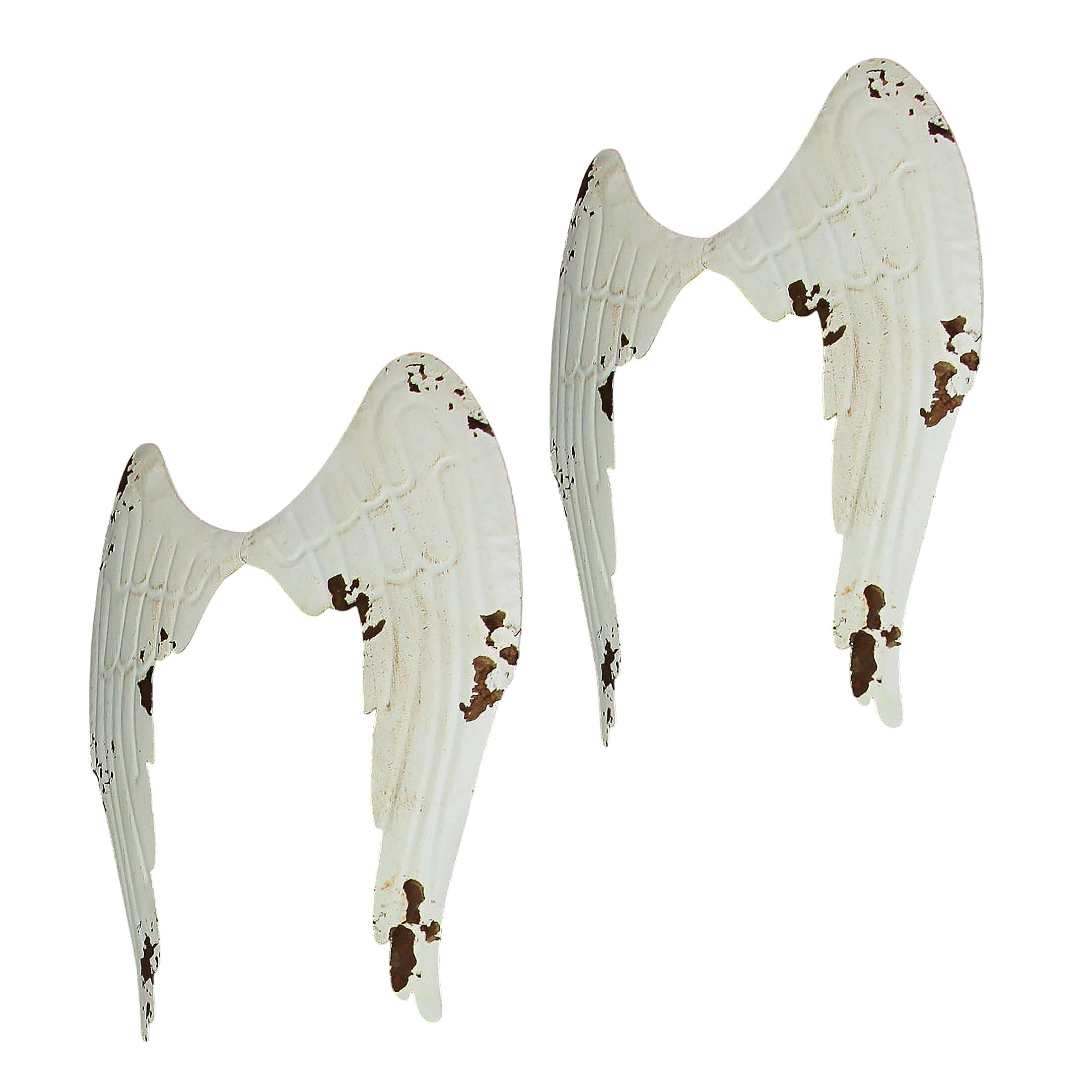 Alt View 2. Things2Die4 - Metal Angel Wings Wall Sculptures Set of 2 Distressed White 13.25 In - White.