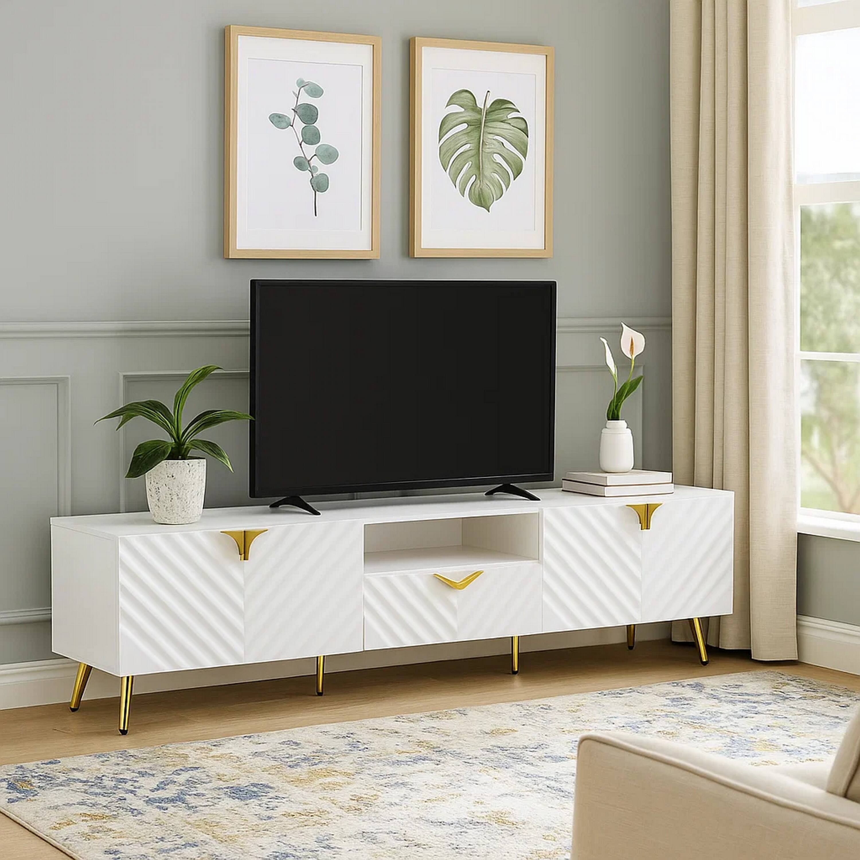 Alt View 5. Manhattan Lane - Tyra 79 Inch Modern TV Media Entertainment Center, 2 Doors - White.