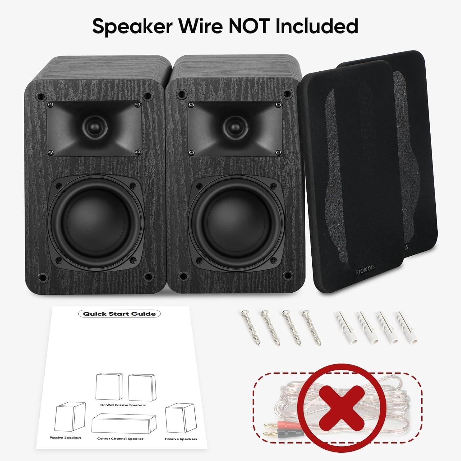 Speaker Wire NOT Included

Quick Start Guide

- Passive Speakers
- Center Channel Speaker
- On Wall Passive Speakers
- Passive Speakers