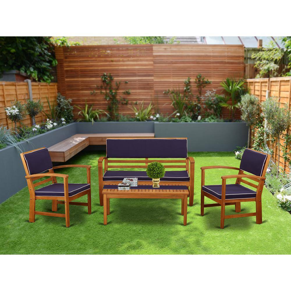 Alt View 1. East West Furniture - Wooden Patio Set Natural Oil - Brown.