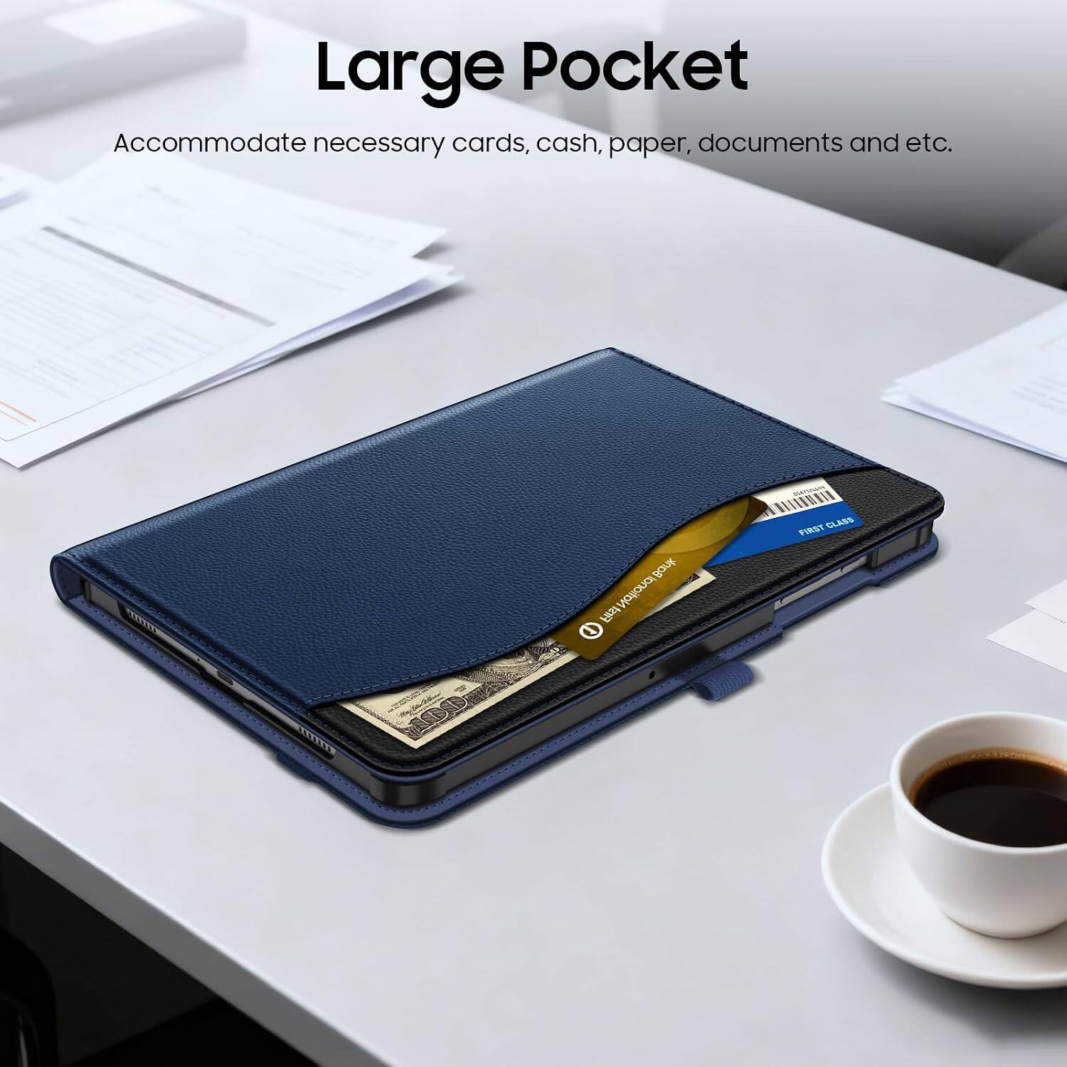 Large Pocket  
Accommodate necessary cards, cash, paper, documents and etc.

Bank Rat National Bank  
- FIRST CLASS