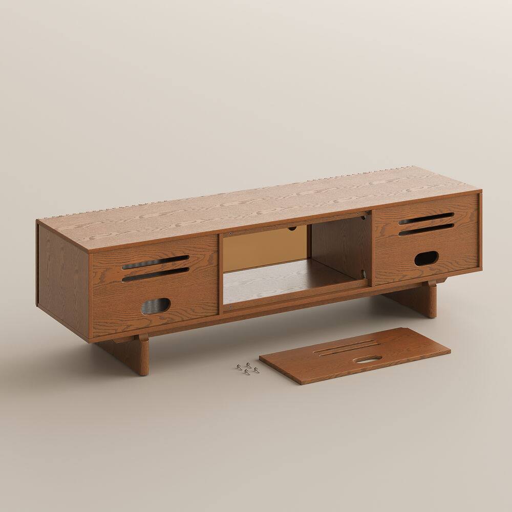 Alt View 2. POVISON - 79" Mid-Century Modern TV Stand with storage - Walnut Color.