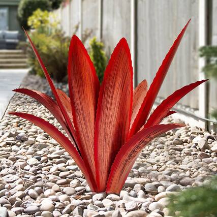 Front. Refined Abode Design - Enlarge Thickened Wind Resistant Metal Agave Garden Art Plant Country Sculpture Statue Outdoor Decoration.